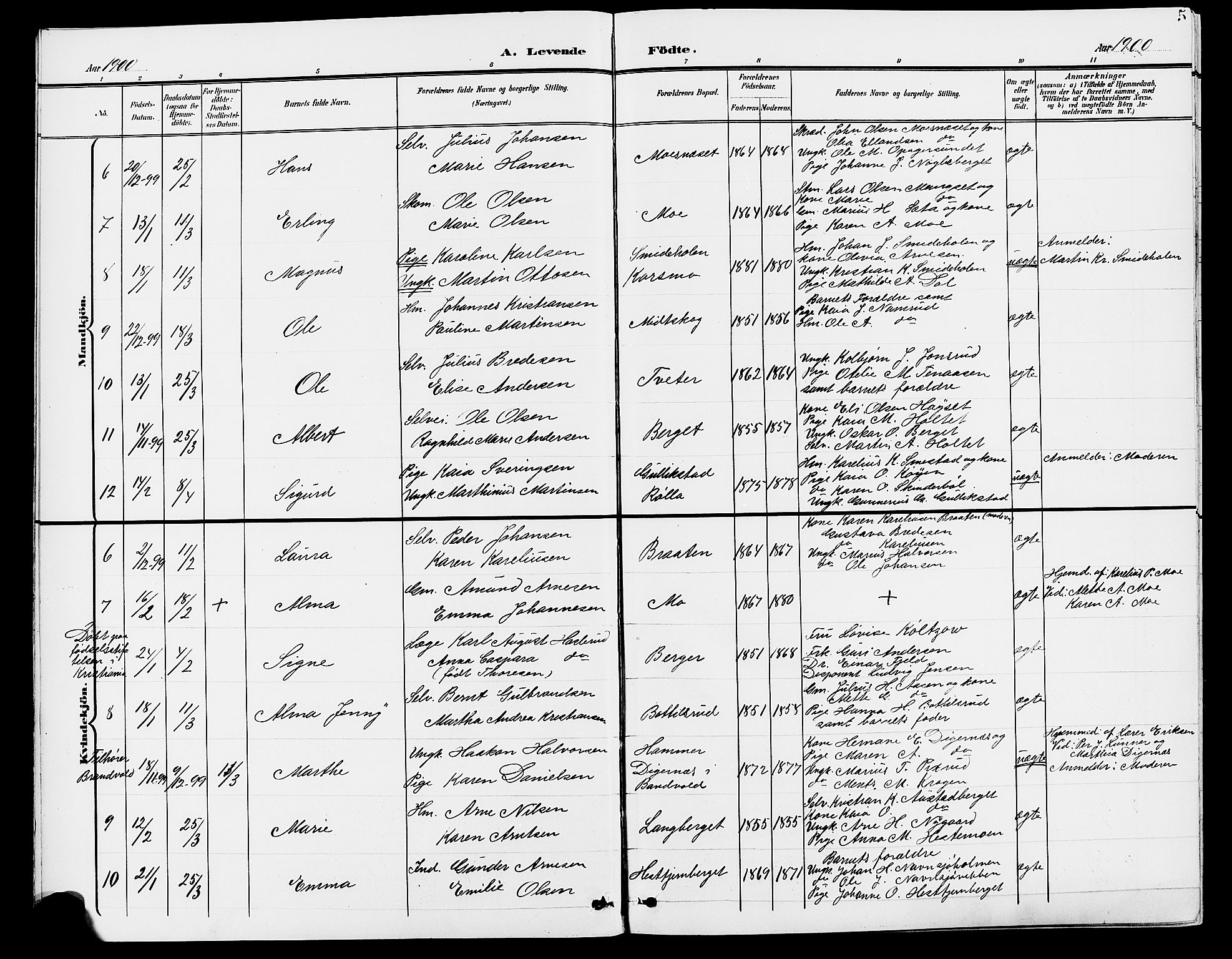 Grue prestekontor, SAH/PREST-036/H/Ha/Hab/L0005: Parish register (copy) no. 5, 1900-1909, p. 5