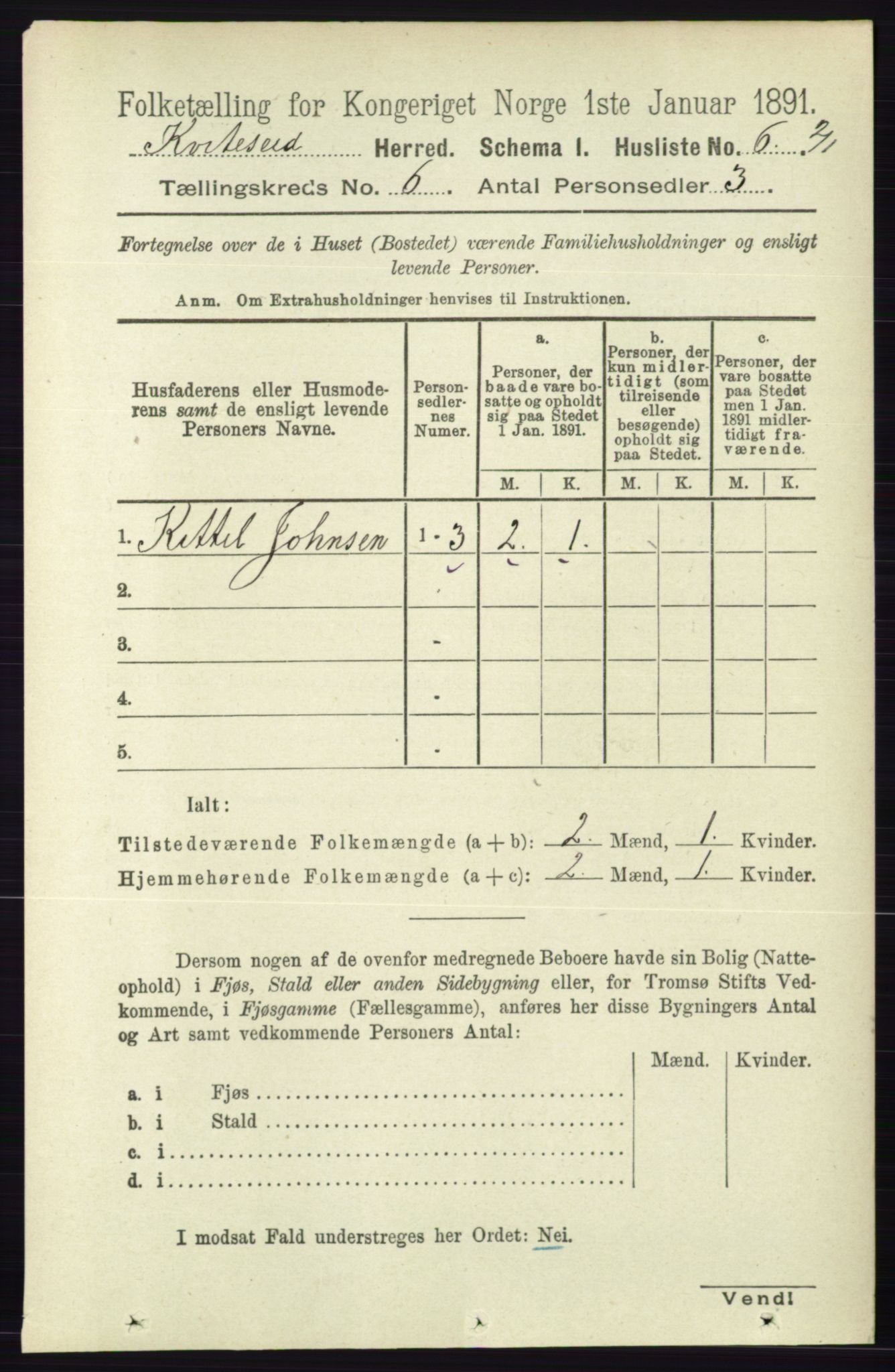 RA, 1891 census for 0829 Kviteseid, 1891, p. 1144