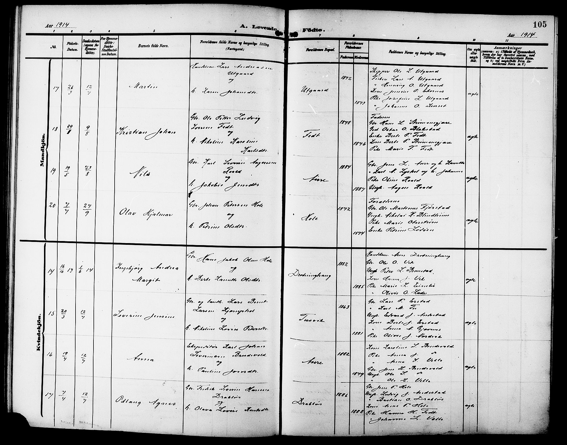 Ministerialprotokoller, klokkerbøker og fødselsregistre - Møre og Romsdal, SAT/A-1454/523/L0341: Parish register (copy) no. 523C04, 1903-1916, p. 105