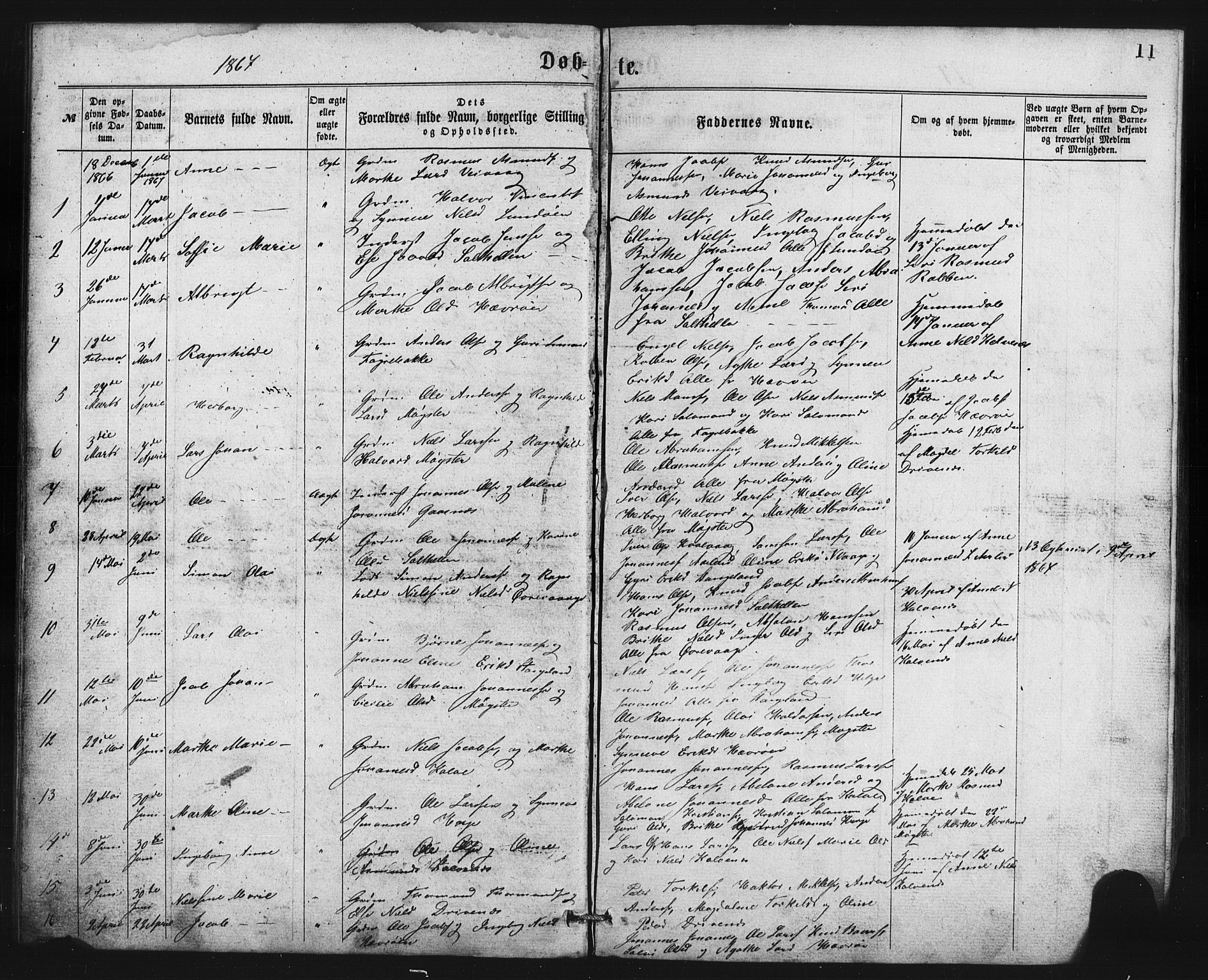 Austevoll Sokneprestembete, SAB/A-74201/H/Hab: Parish register (copy) no. B 2, 1865-1878, p. 11
