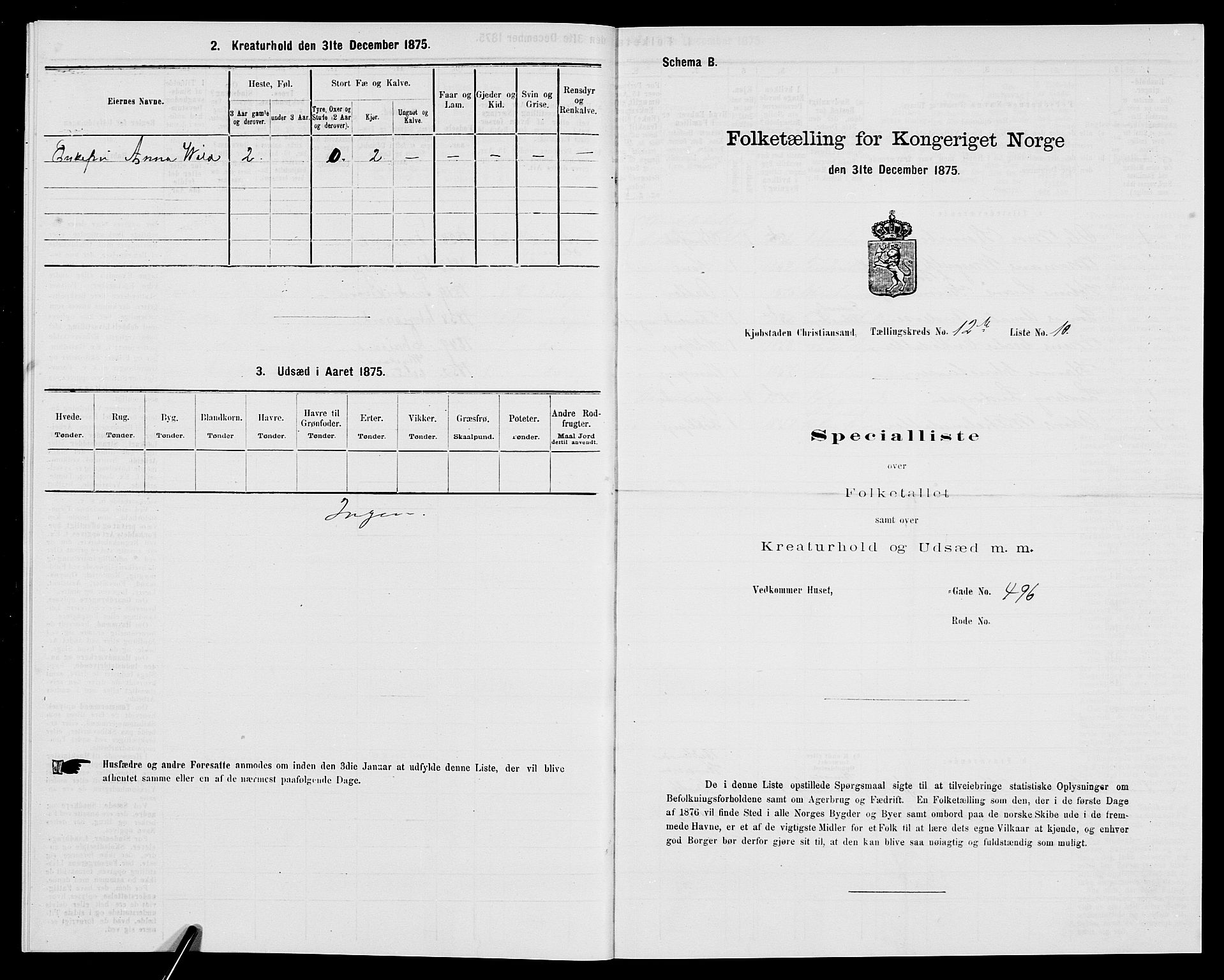 SAK, 1875 census for 1001P Kristiansand, 1875, p. 1948