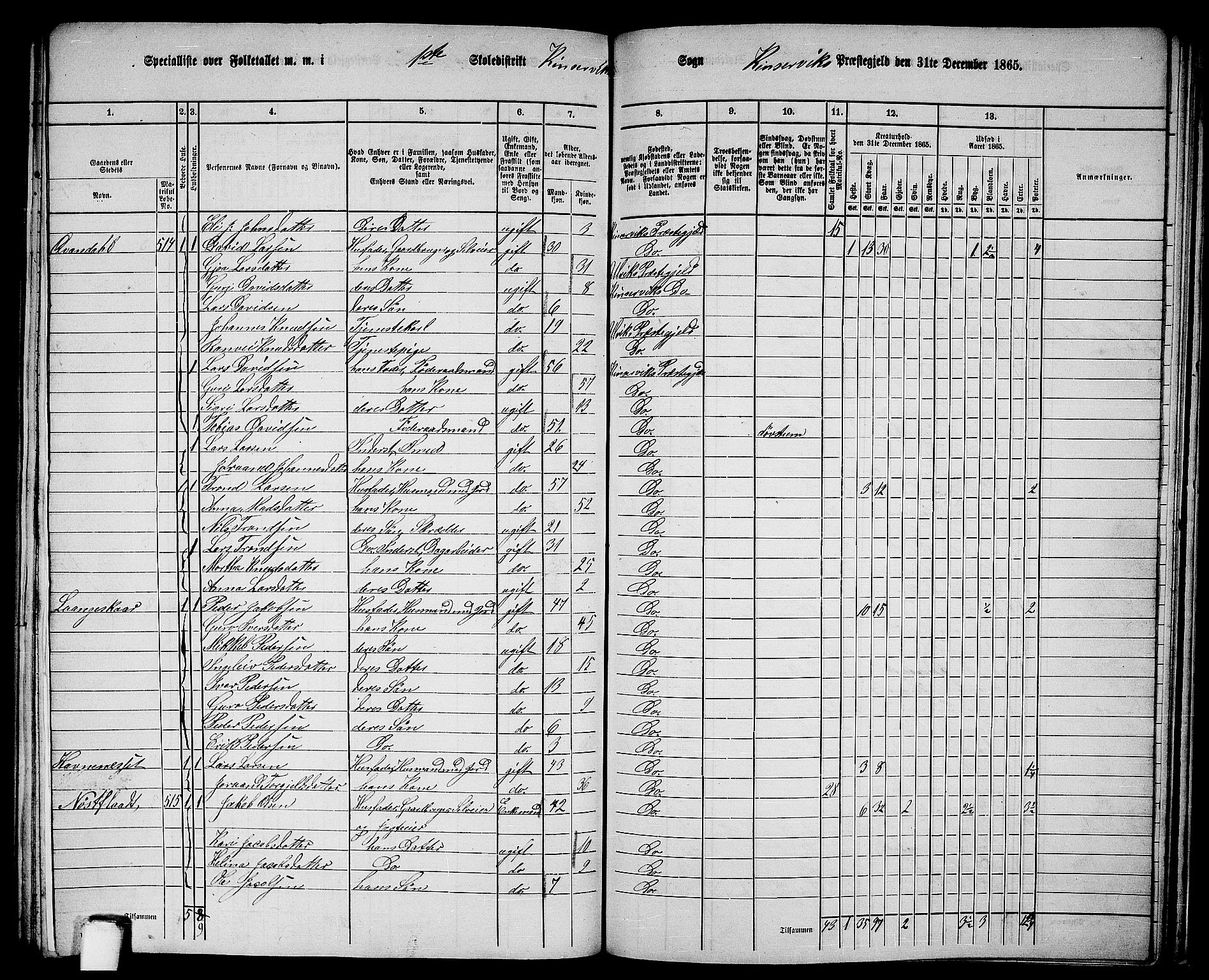 RA, 1865 census for Kinsarvik, 1865, p. 220