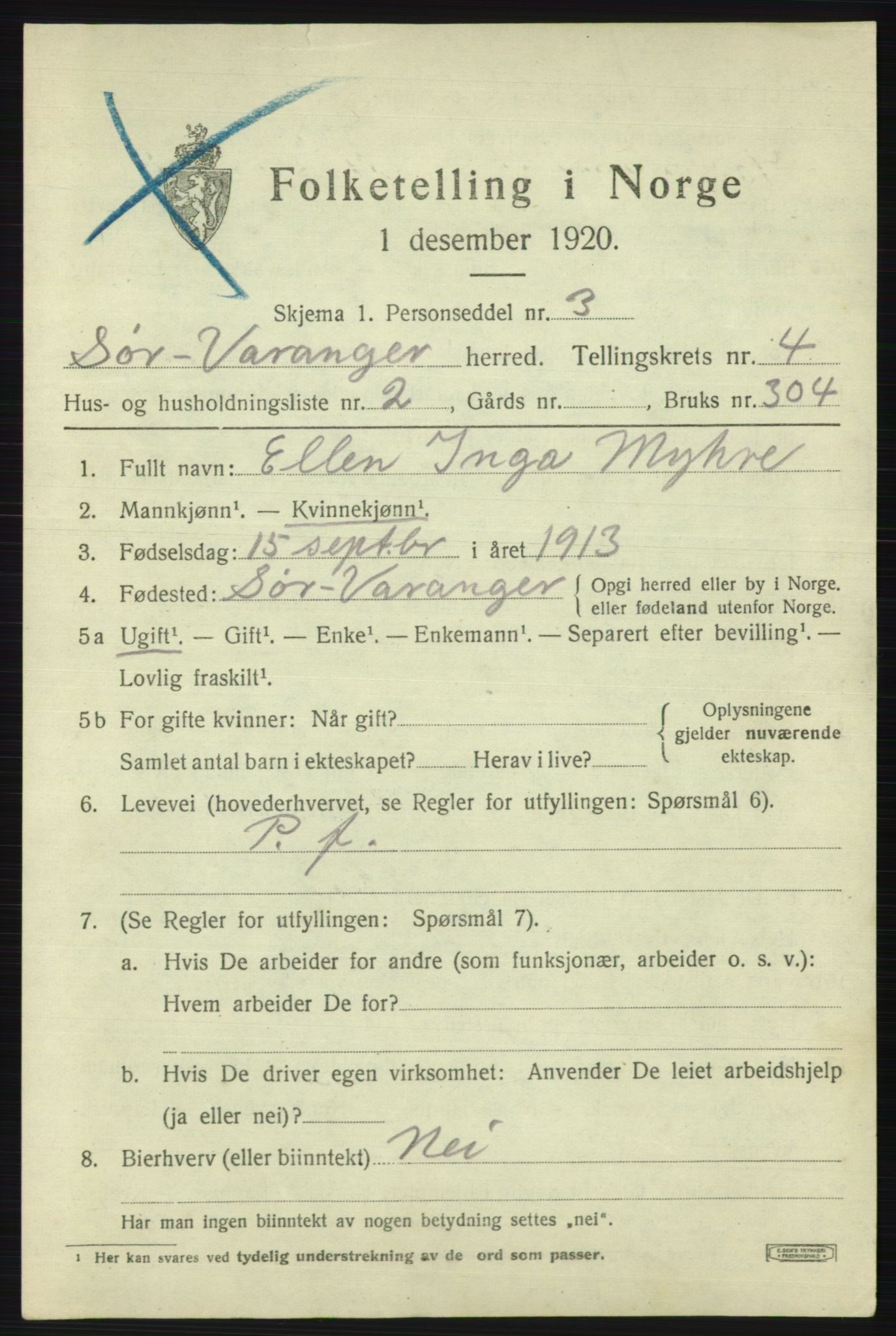 SATØ, 1920 census for Sør-Varanger, 1920, p. 2937