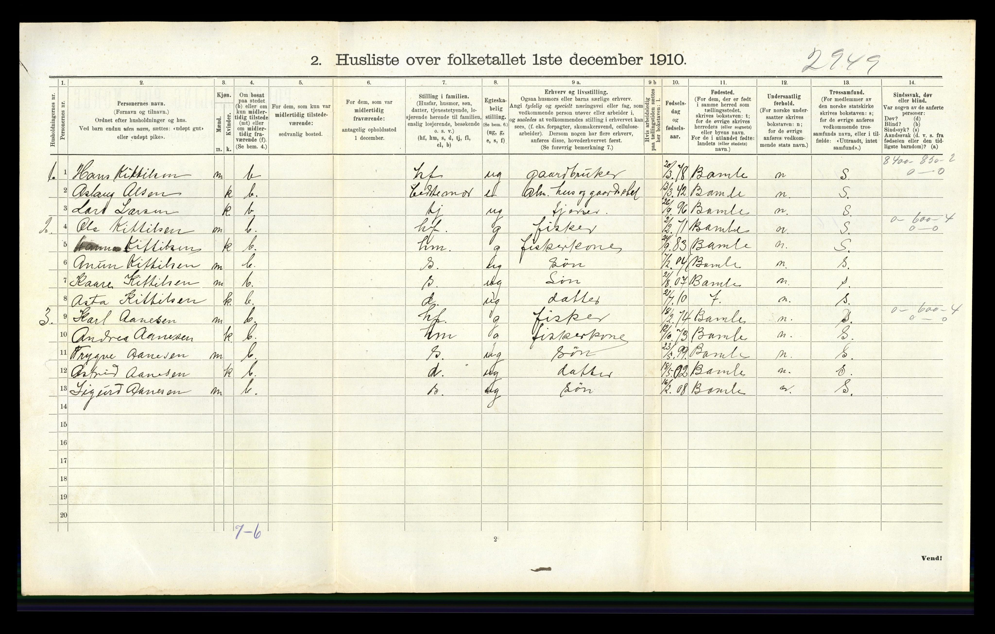 RA, 1910 census for Skåtøy, 1910, p. 1400