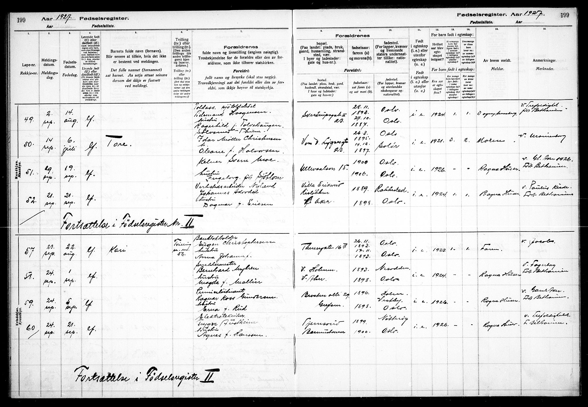 Gamle Aker prestekontor Kirkebøker, AV/SAO-A-10617a/J/L0001: Birth register no. 1, 1916-1927, p. 199