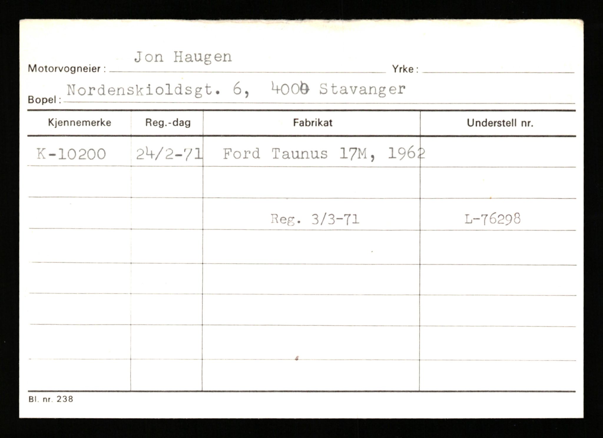 Stavanger trafikkstasjon, AV/SAST-A-101942/0/G/L0002: Registreringsnummer: 5791 - 10405, 1930-1971, p. 3004