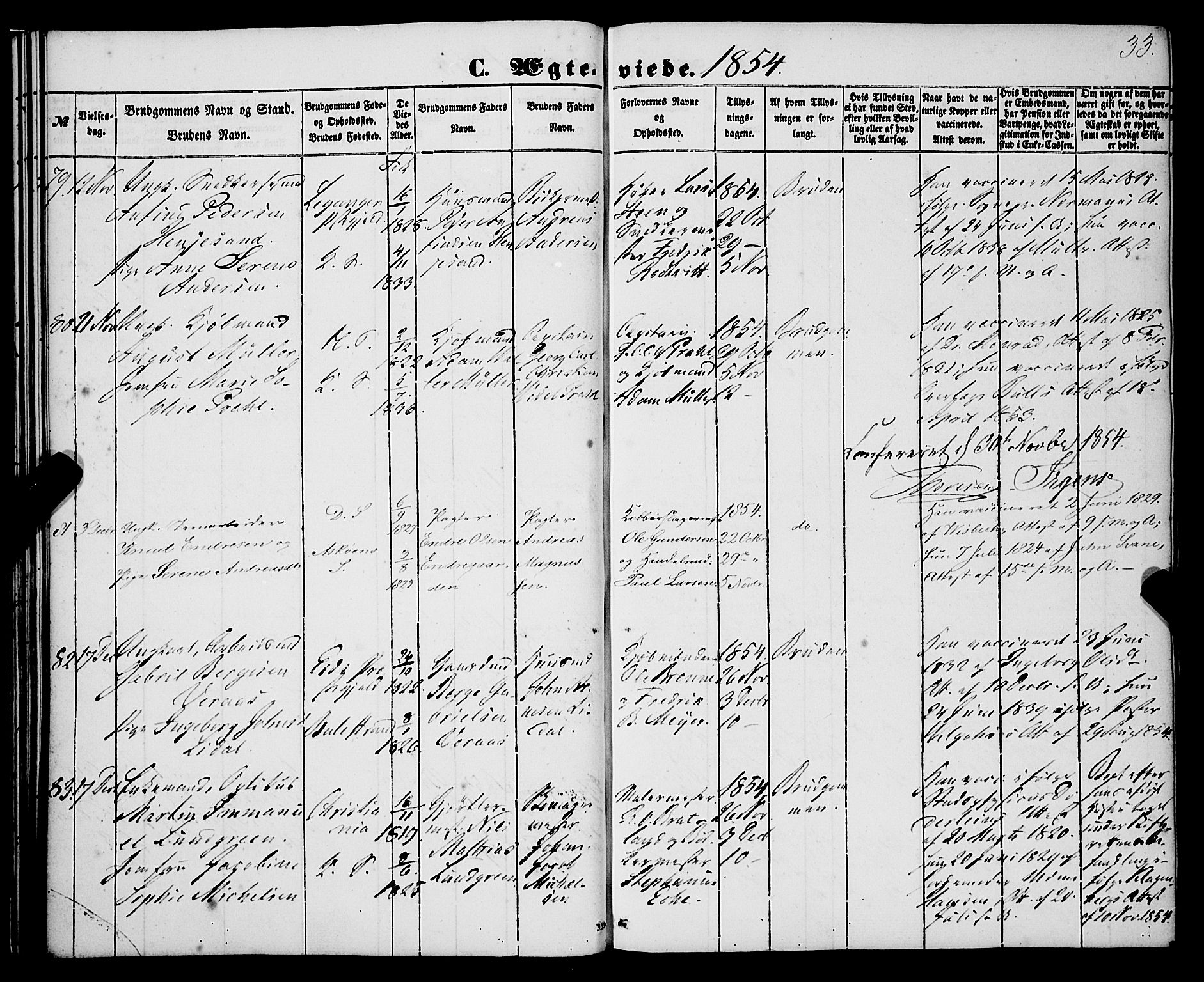 Korskirken sokneprestembete, AV/SAB-A-76101/H/Haa/L0035: Parish register (official) no. D 2, 1852-1867, p. 33