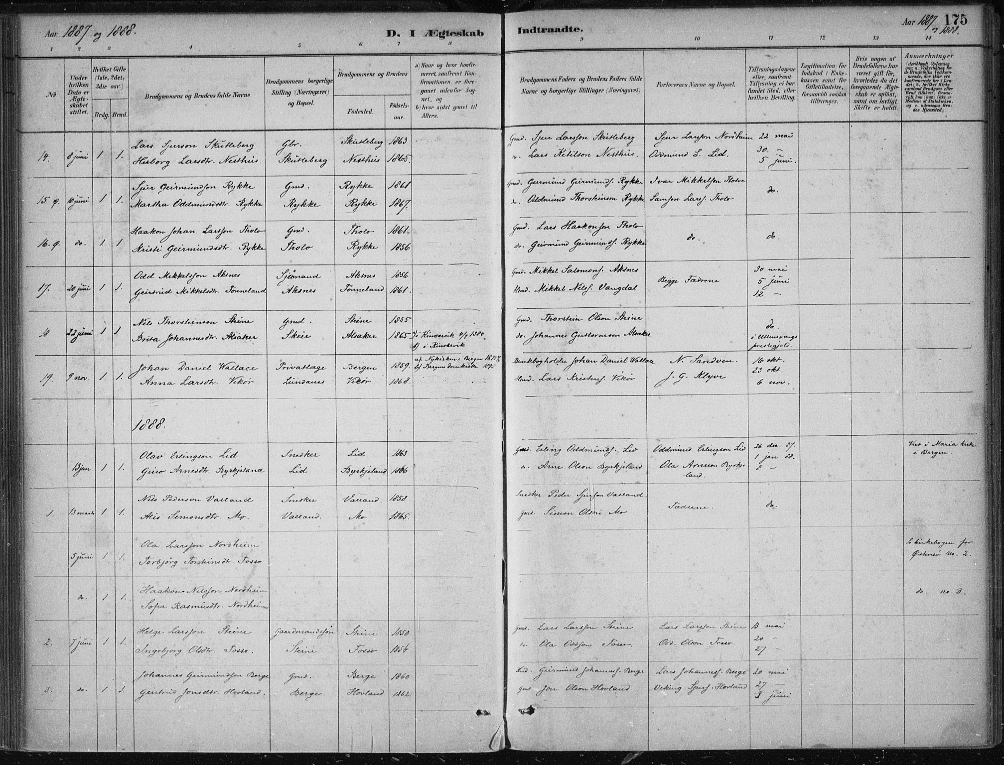 Kvam sokneprestembete, SAB/A-76201/H/Haa: Parish register (official) no. B  1, 1880-1908, p. 175