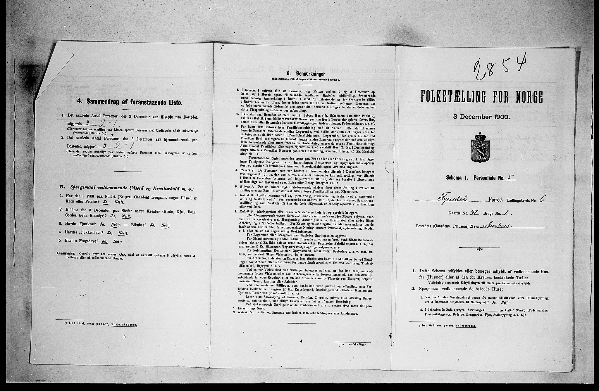 RA, 1900 census for Fyresdal, 1900, p. 309