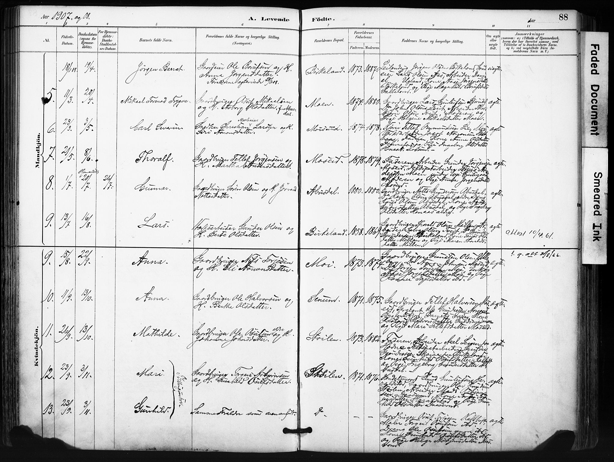 Evje sokneprestkontor, SAK/1111-0008/F/Fa/Fab/L0003: Parish register (official) no. A 3, 1884-1909, p. 88