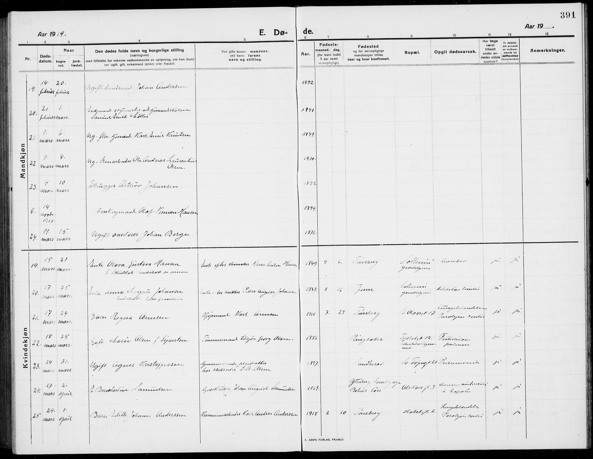 Tønsberg kirkebøker, AV/SAKO-A-330/G/Ga/L0009: Parish register (copy) no. 9, 1913-1920, p. 391