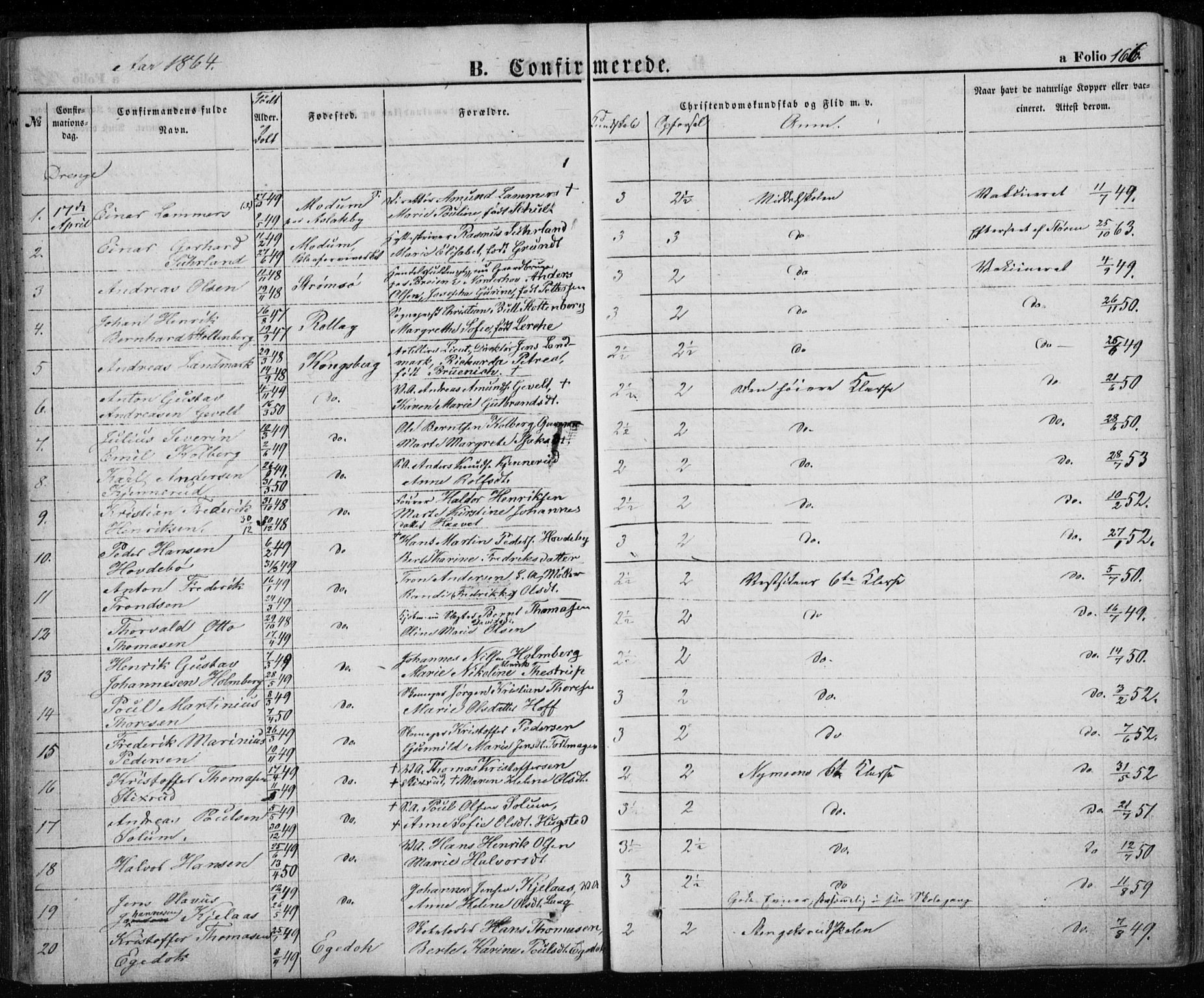 Kongsberg kirkebøker, AV/SAKO-A-22/G/Ga/L0003: Parish register (copy) no. 3, 1859-1875, p. 166