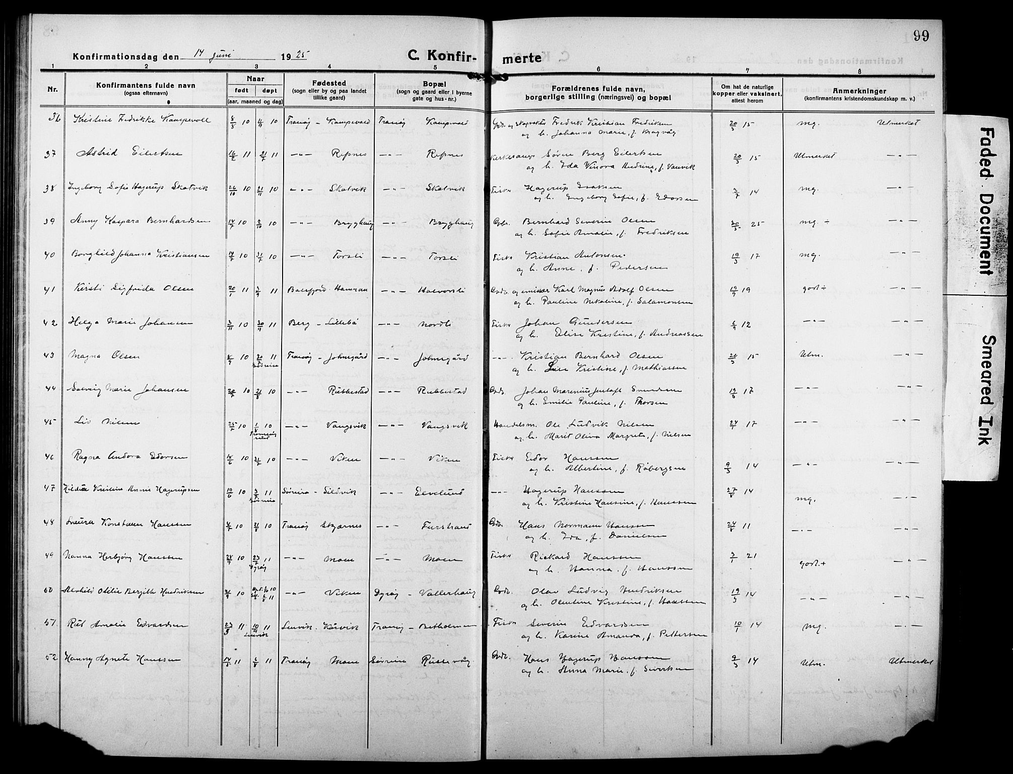 Tranøy sokneprestkontor, SATØ/S-1313/I/Ia/Iab/L0006klokker: Parish register (copy) no. 6, 1919-1932, p. 99