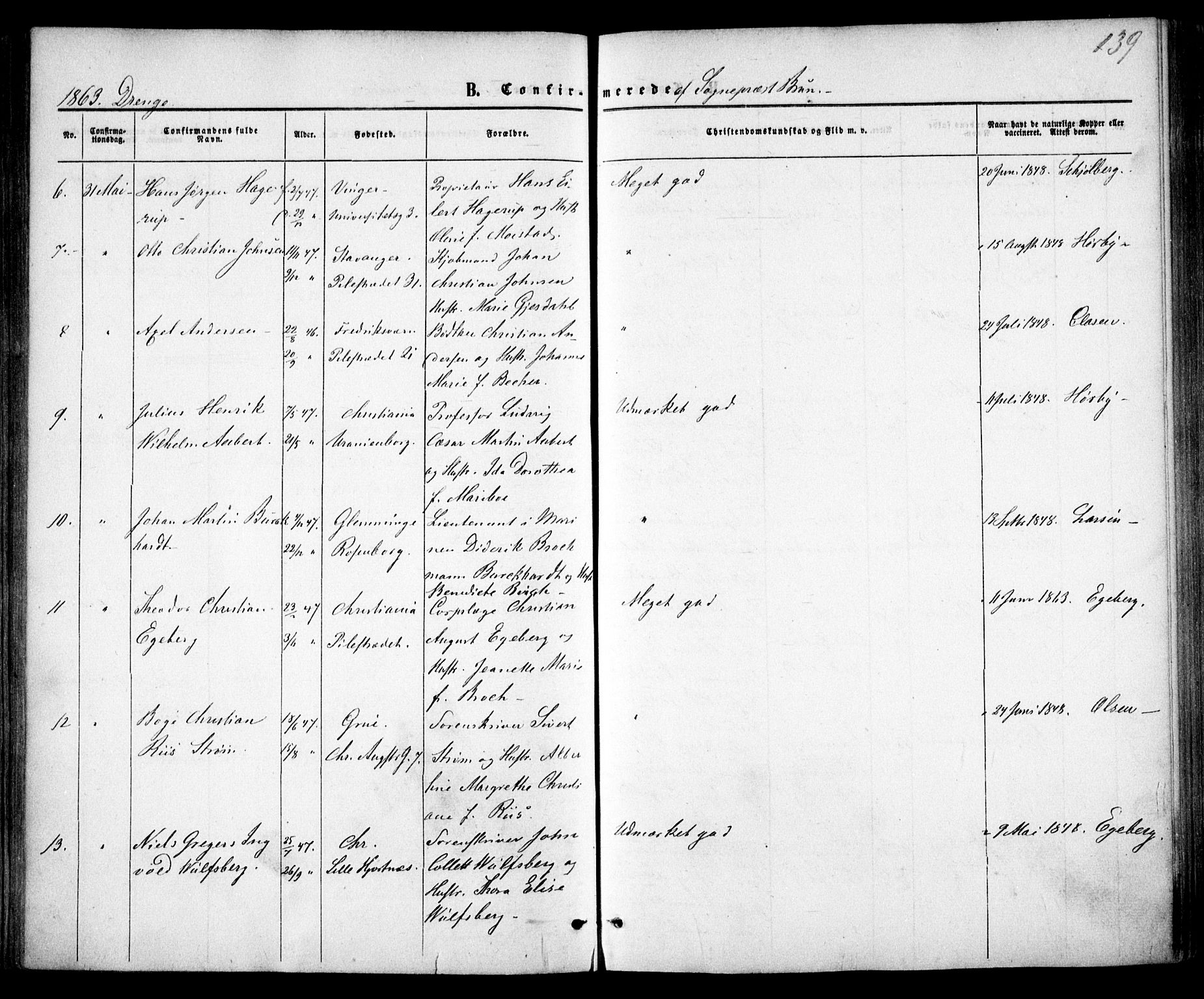 Trefoldighet prestekontor Kirkebøker, AV/SAO-A-10882/F/Fb/L0001: Parish register (official) no. II 1, 1858-1871, p. 139