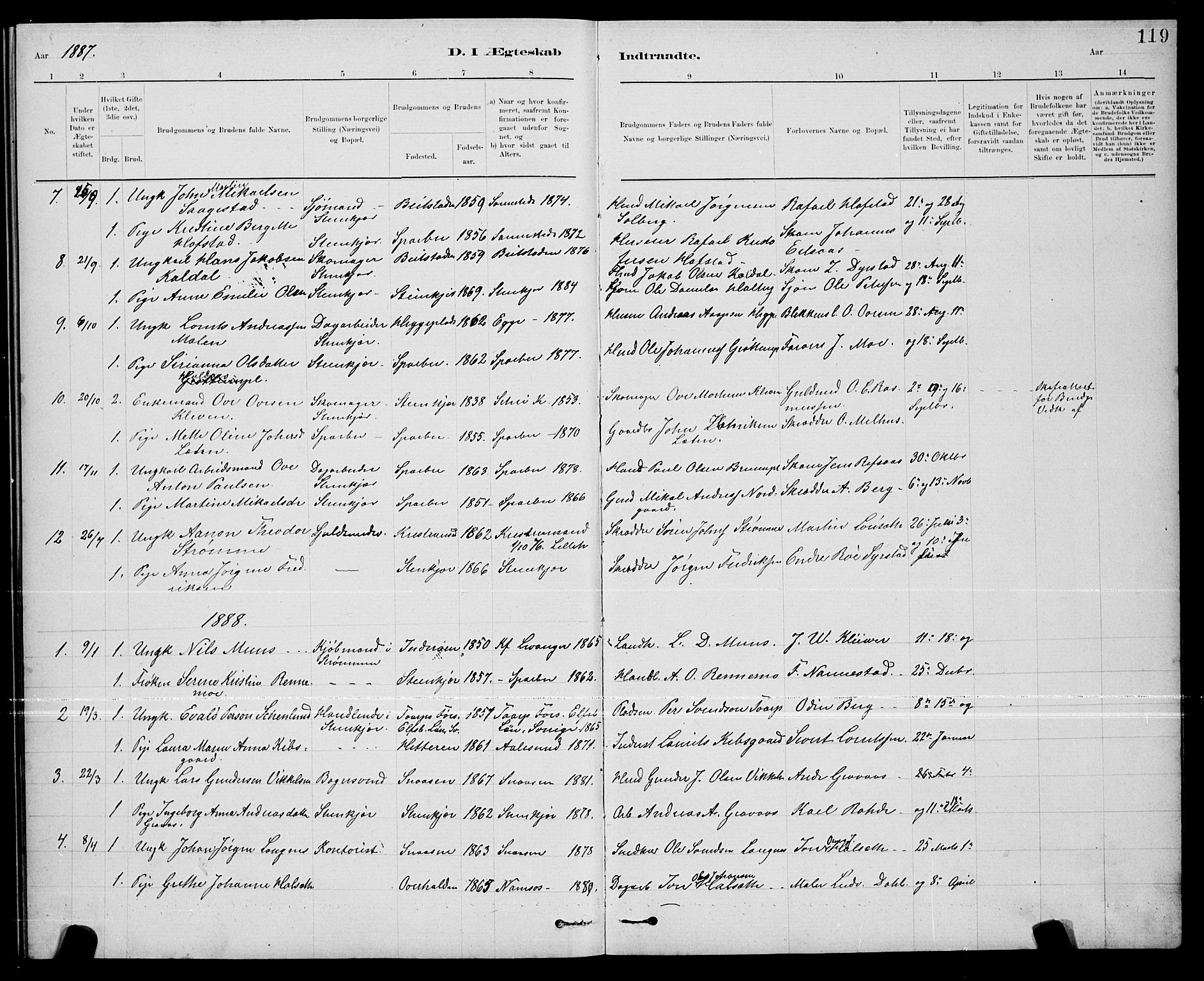 Ministerialprotokoller, klokkerbøker og fødselsregistre - Nord-Trøndelag, SAT/A-1458/739/L0374: Parish register (copy) no. 739C02, 1883-1898, p. 119