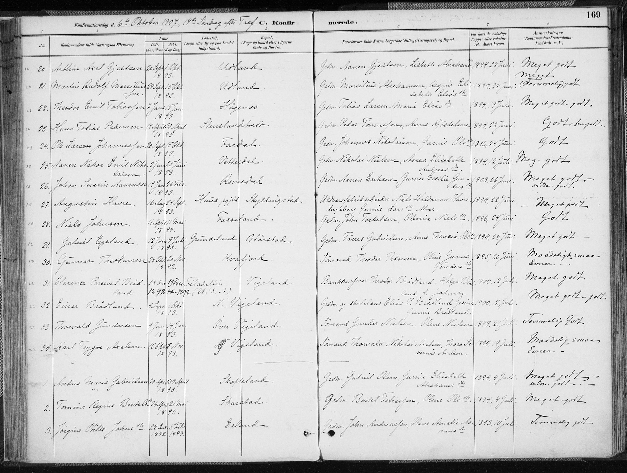 Sør-Audnedal sokneprestkontor, AV/SAK-1111-0039/F/Fa/Fab/L0010: Parish register (official) no. A 10, 1892-1913, p. 169