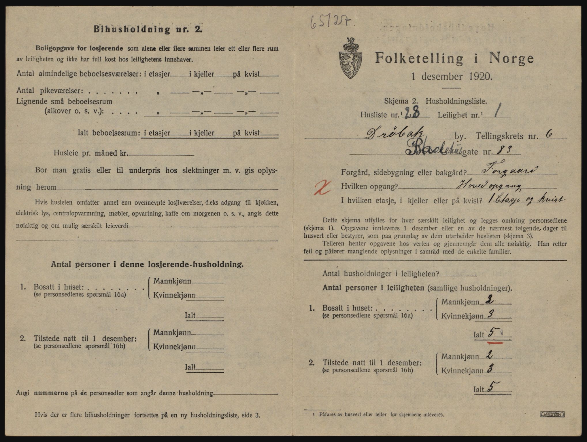 SAO, 1920 census for Drøbak, 1920, p. 1625
