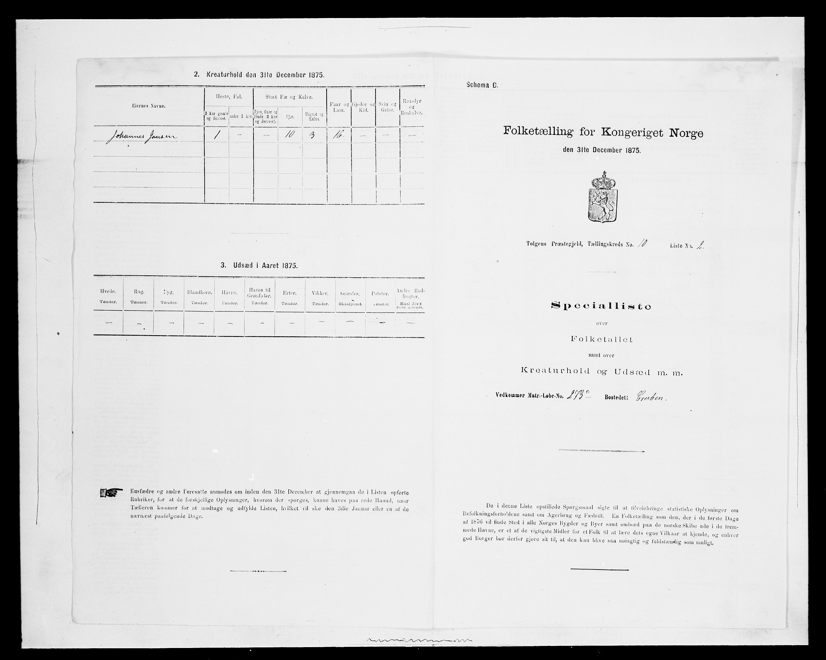 SAH, 1875 census for 0436P Tolga, 1875, p. 1000