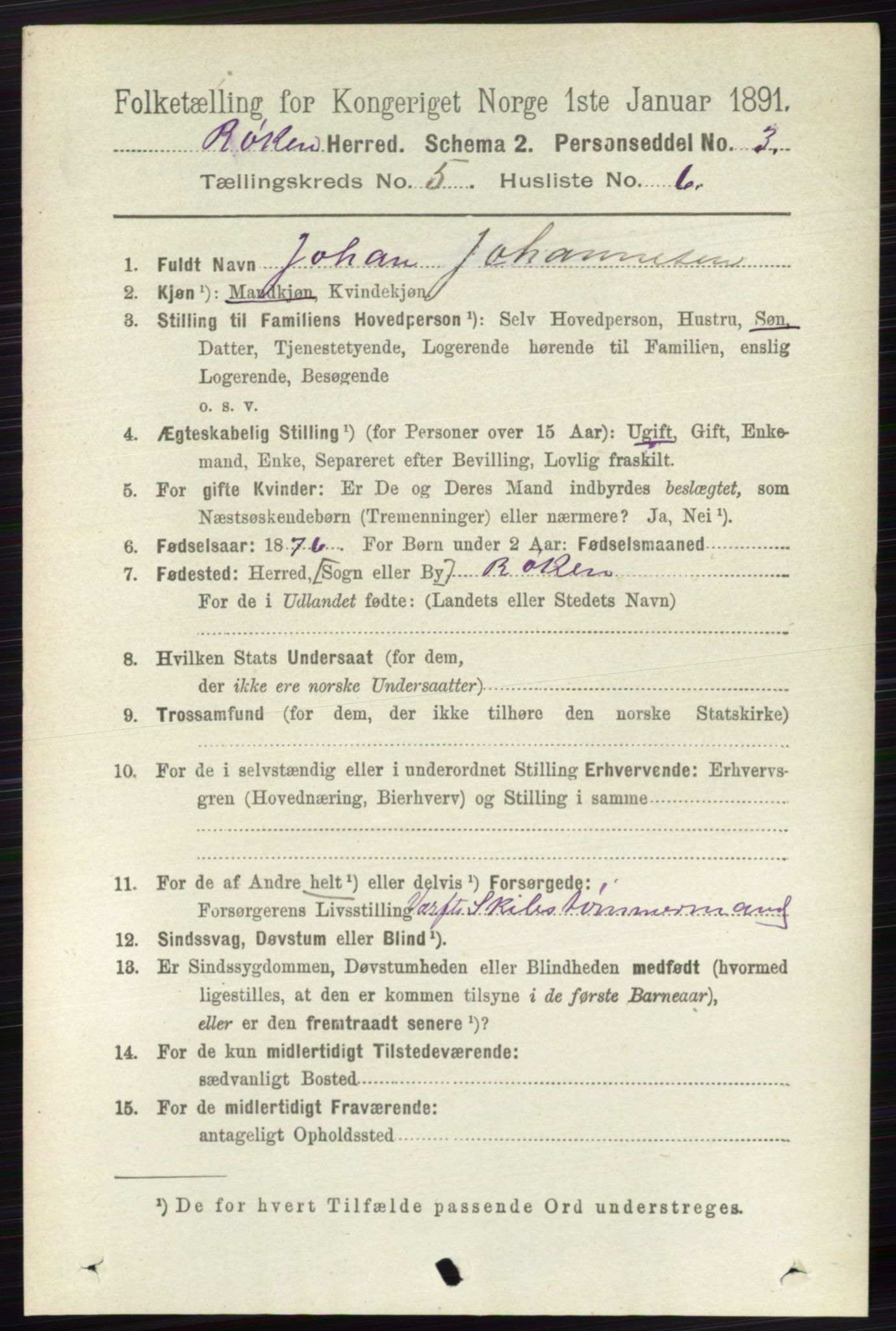 RA, 1891 census for 0627 Røyken, 1891, p. 2908