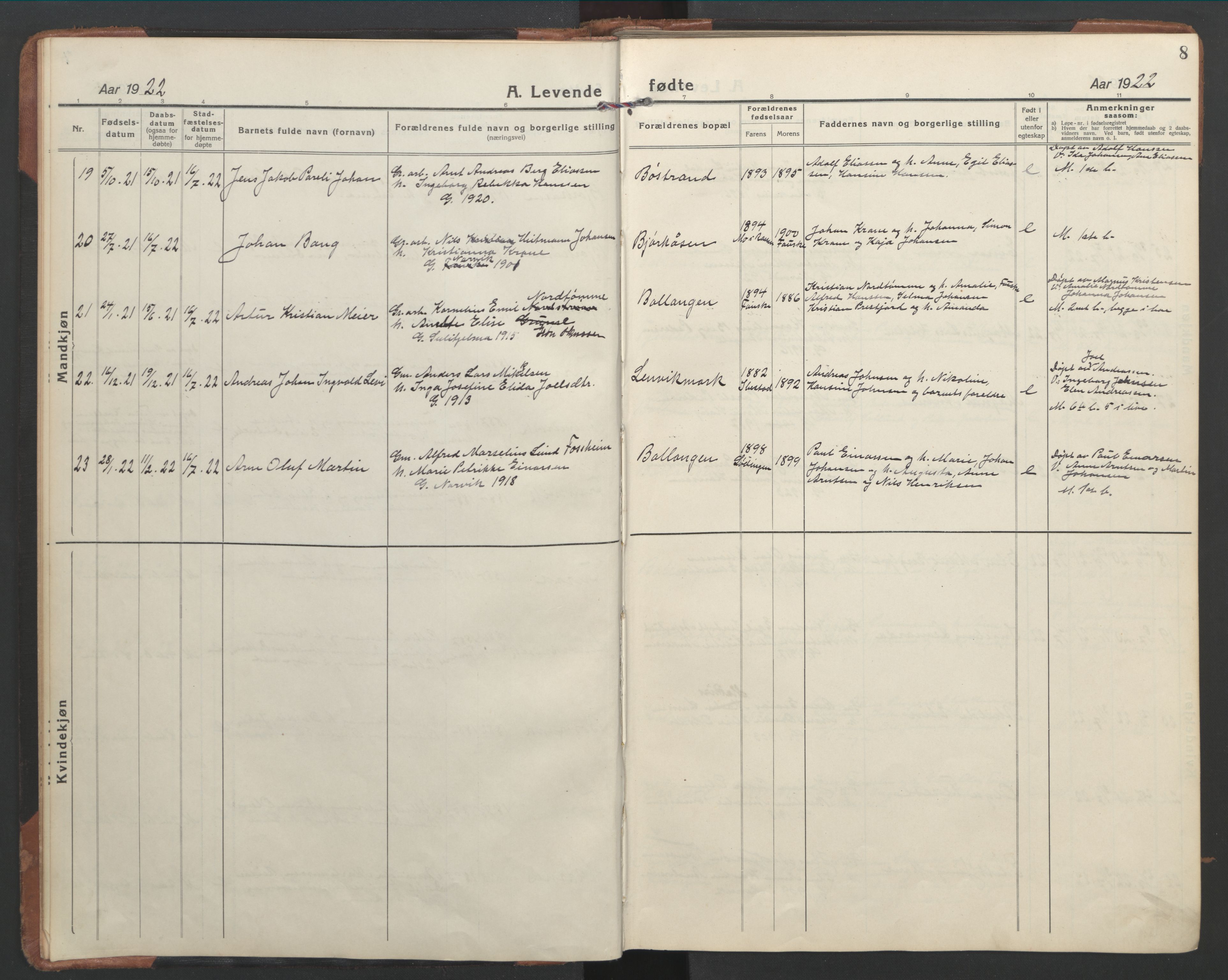 Ministerialprotokoller, klokkerbøker og fødselsregistre - Nordland, AV/SAT-A-1459/863/L0919: Parish register (copy) no. 863C09, 1921-1941, p. 8