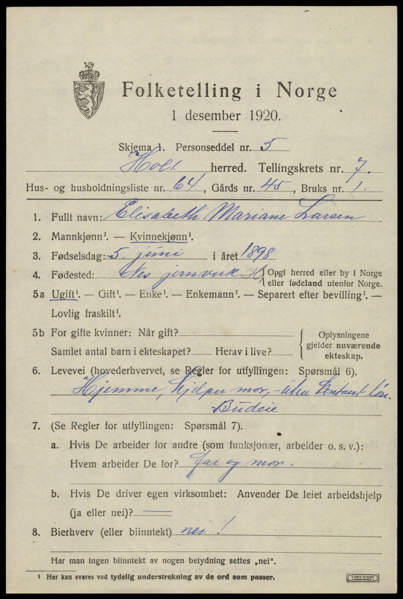 SAK, 1920 census for Holt, 1920, p. 4908