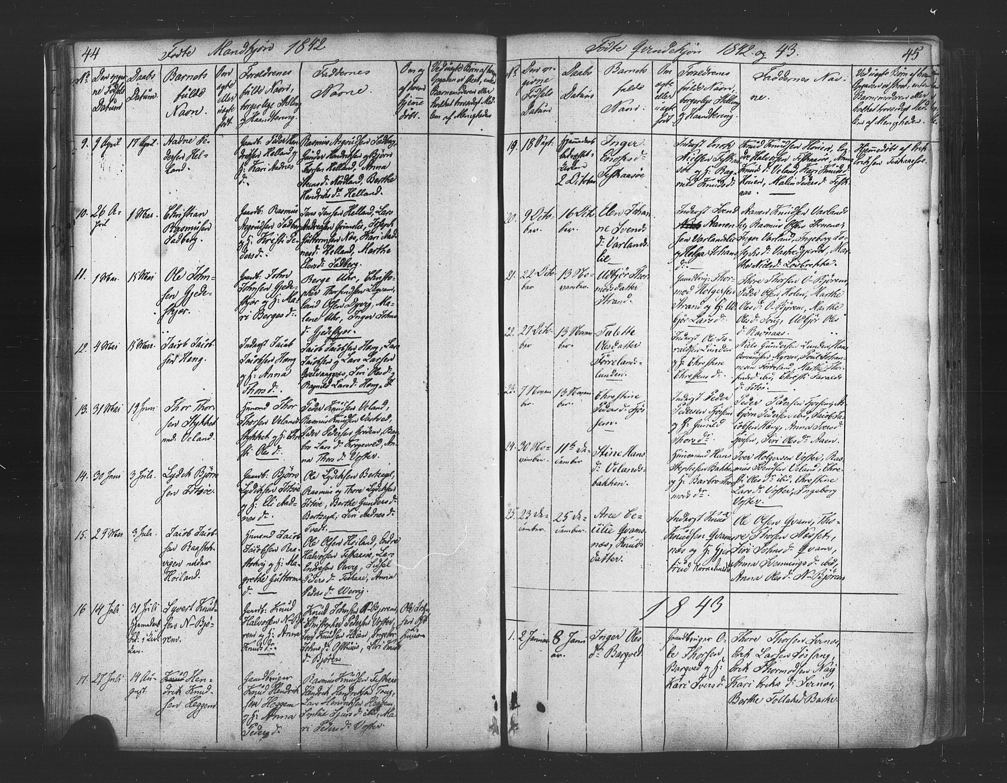 Strand sokneprestkontor, AV/SAST-A-101828/H/Ha/Haa/L0006: Parish register (official) no. A 6, 1834-1854, p. 44-45