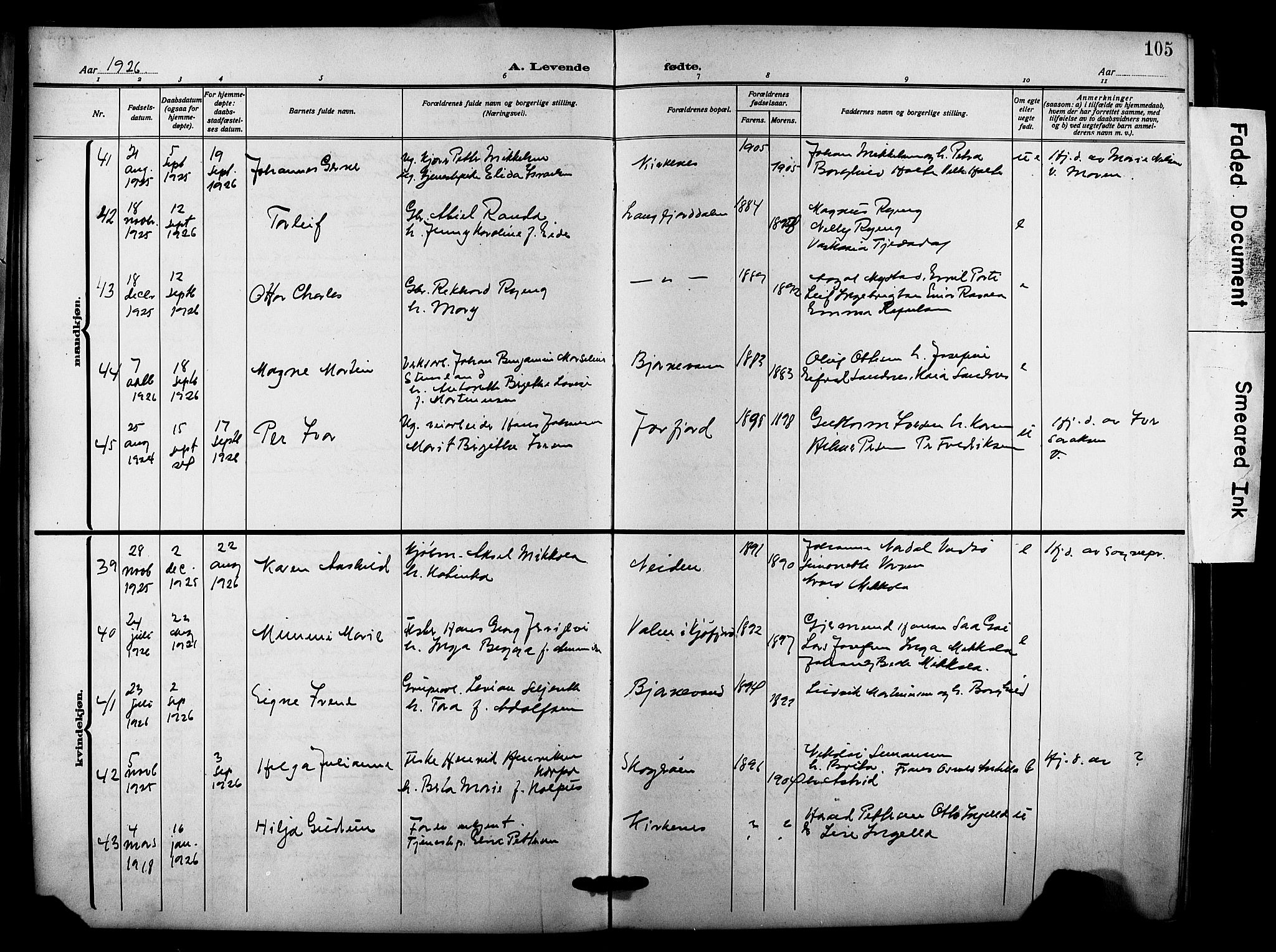 Sør-Varanger sokneprestkontor, AV/SATØ-S-1331/H/Hb/L0005klokker: Parish register (copy) no. 5, 1919-1927, p. 105