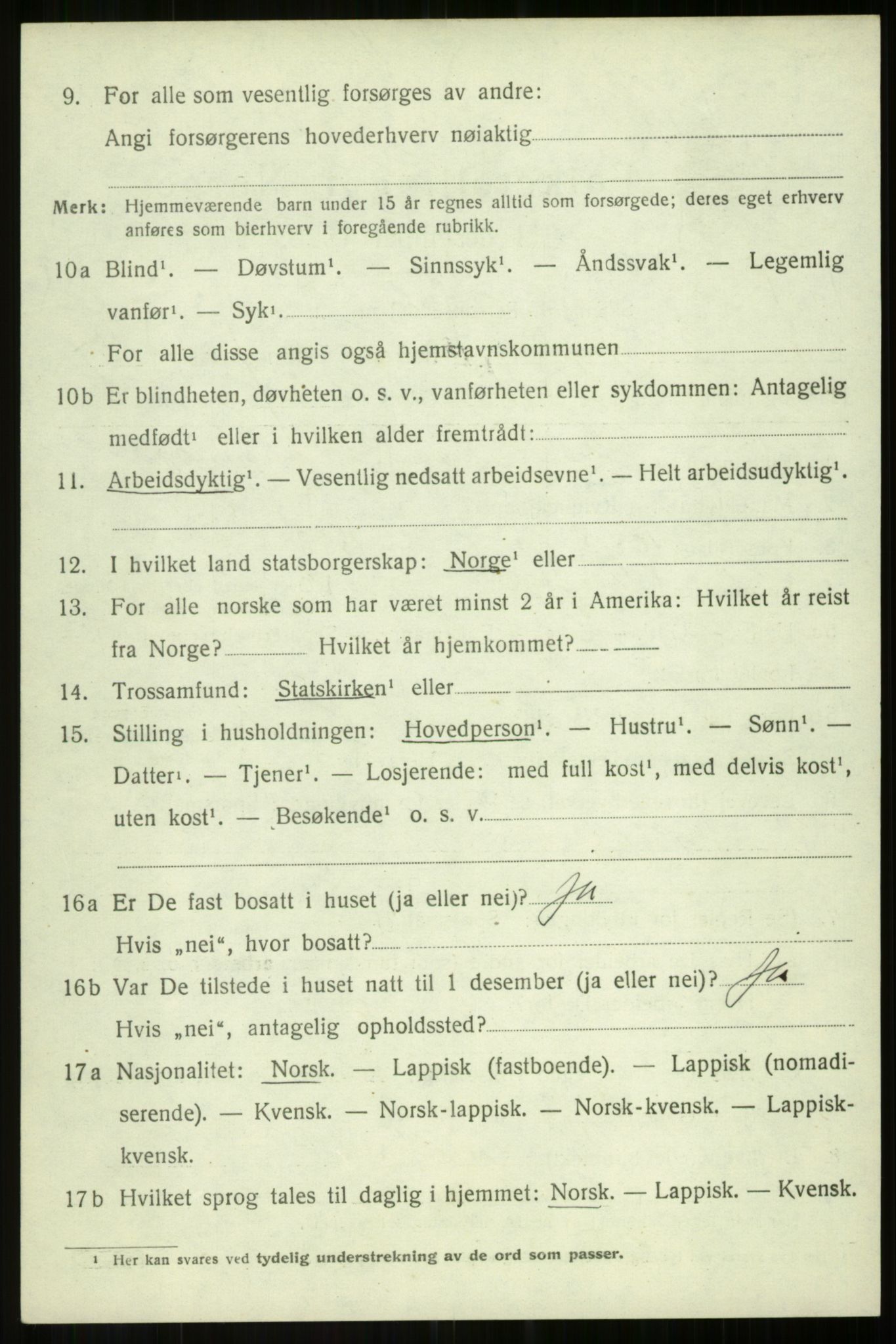 SATØ, 1920 census for Salangen, 1920, p. 2309