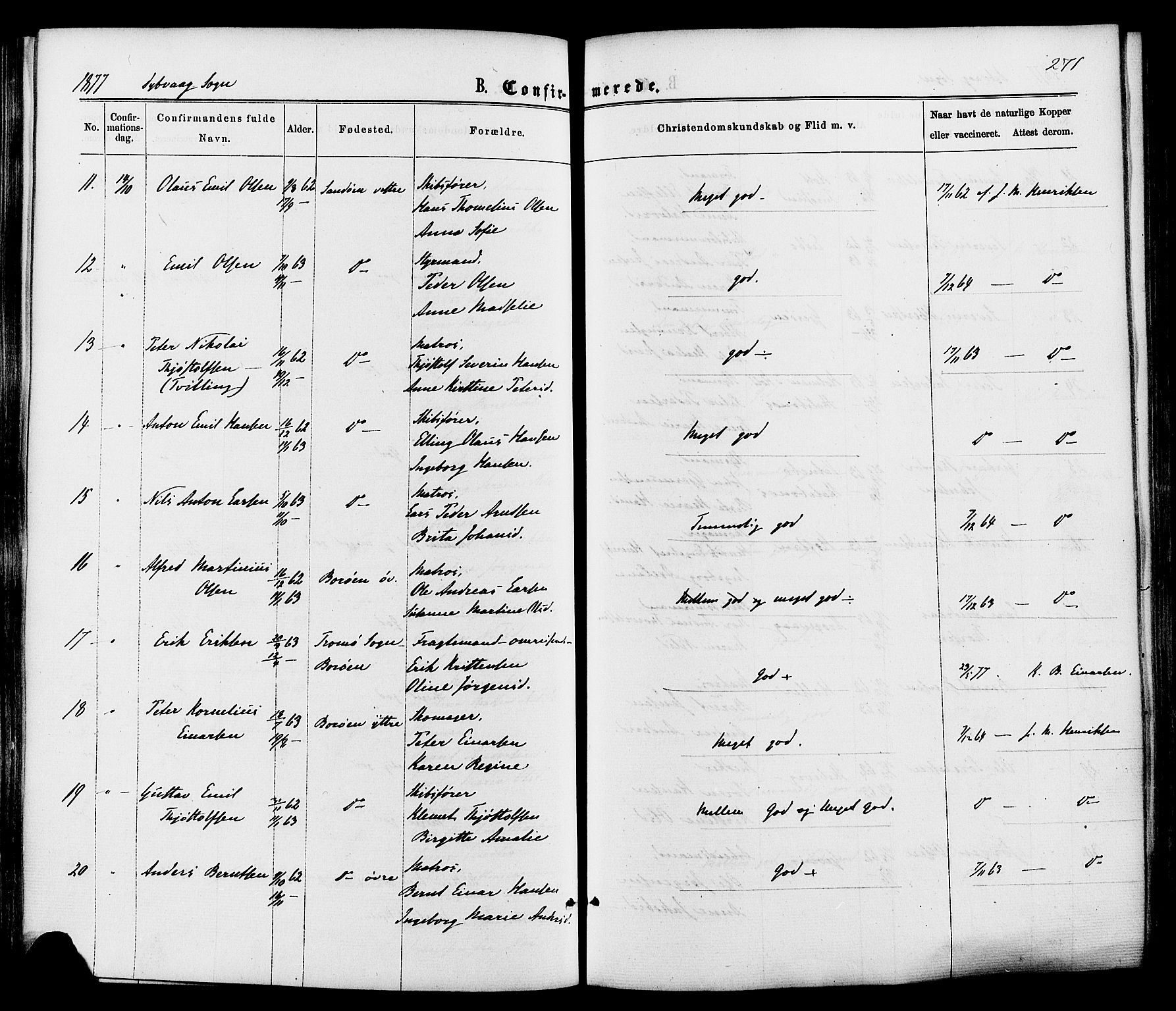 Dypvåg sokneprestkontor, AV/SAK-1111-0007/F/Fa/Faa/L0007: Parish register (official) no. A 7/ 1, 1872-1884, p. 271