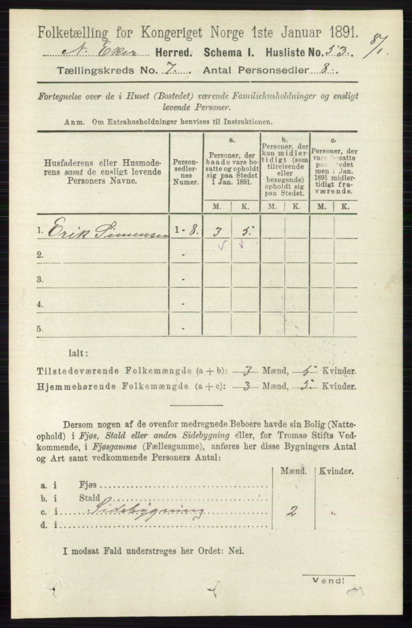 RA, 1891 census for 0625 Nedre Eiker, 1891, p. 3392