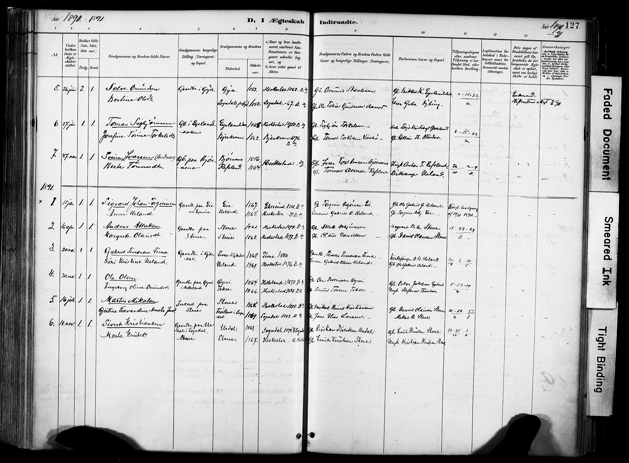 Lund sokneprestkontor, AV/SAST-A-101809/S06/L0012: Parish register (official) no. A 11, 1887-1921, p. 127