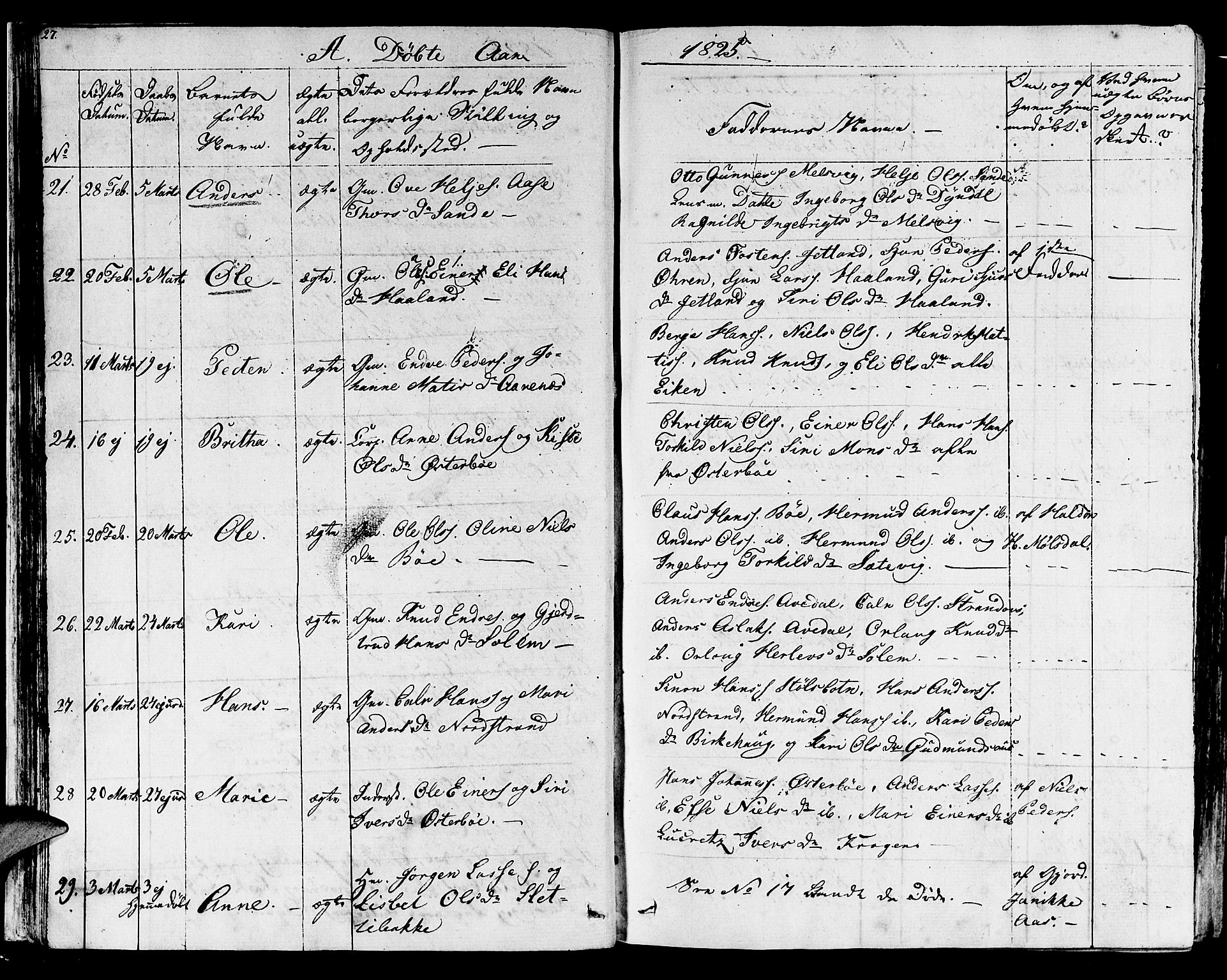 Lavik sokneprestembete, SAB/A-80901: Parish register (official) no. A 2I, 1821-1842, p. 27