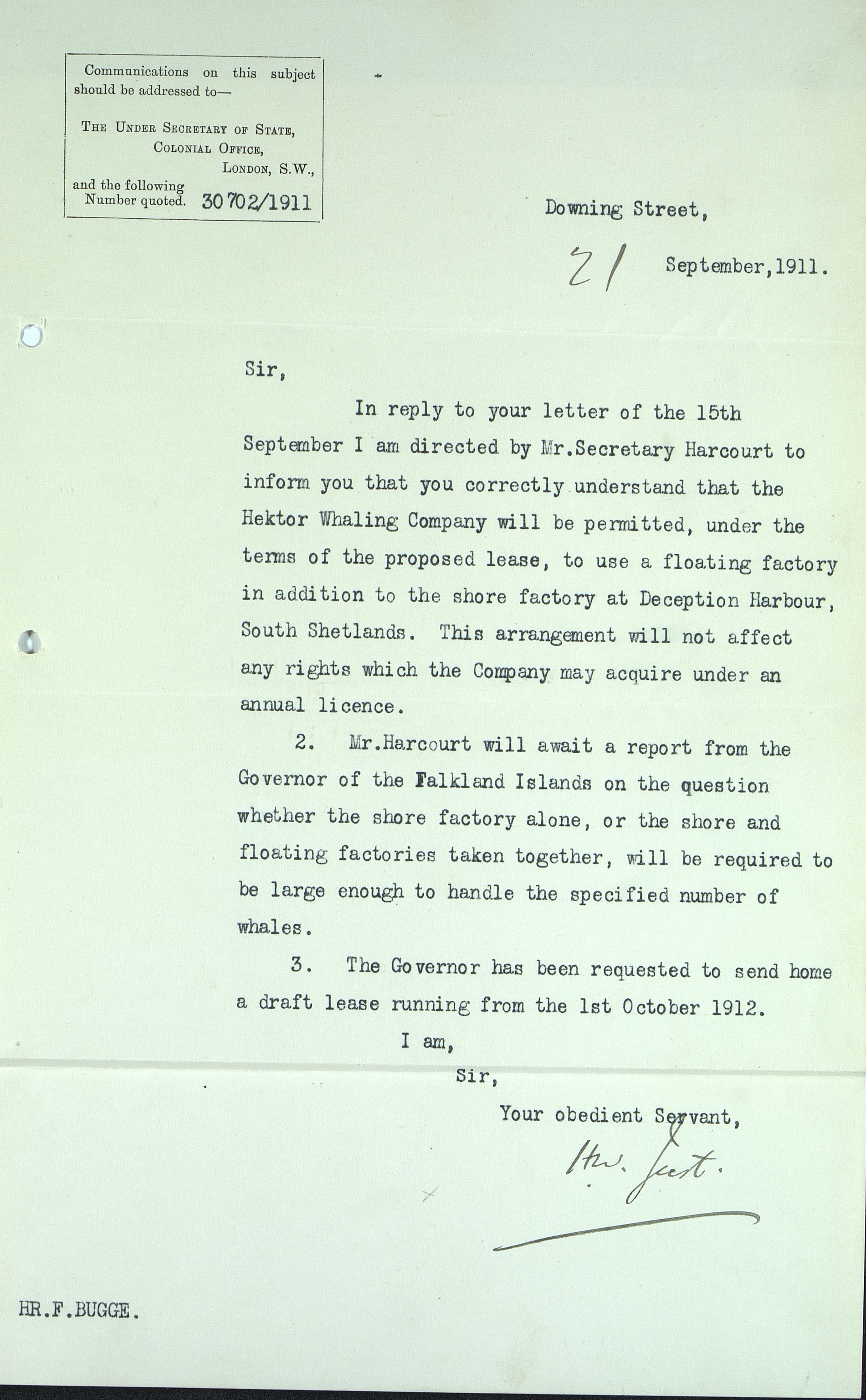 Pa 258 - N. Bugge AS, VEMU/A-1326/E/Ea/L0001/0002: Lisensavtaler og korrespondanse med Britiske myndigheter / The Under Secretary of State, Colonial Office, 1912-1920