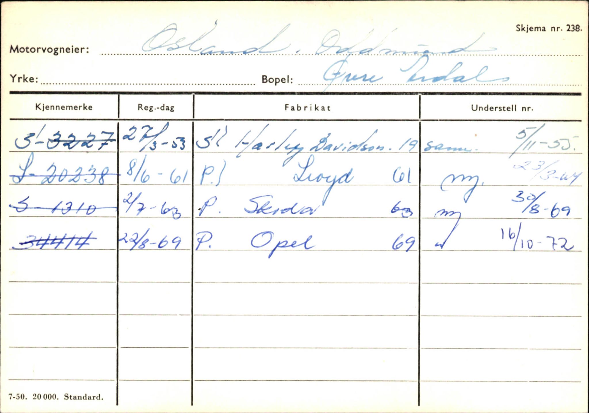 Statens vegvesen, Sogn og Fjordane vegkontor, AV/SAB-A-5301/4/F/L0145: Registerkort Vågsøy S-Å. Årdal I-P, 1945-1975, p. 2334