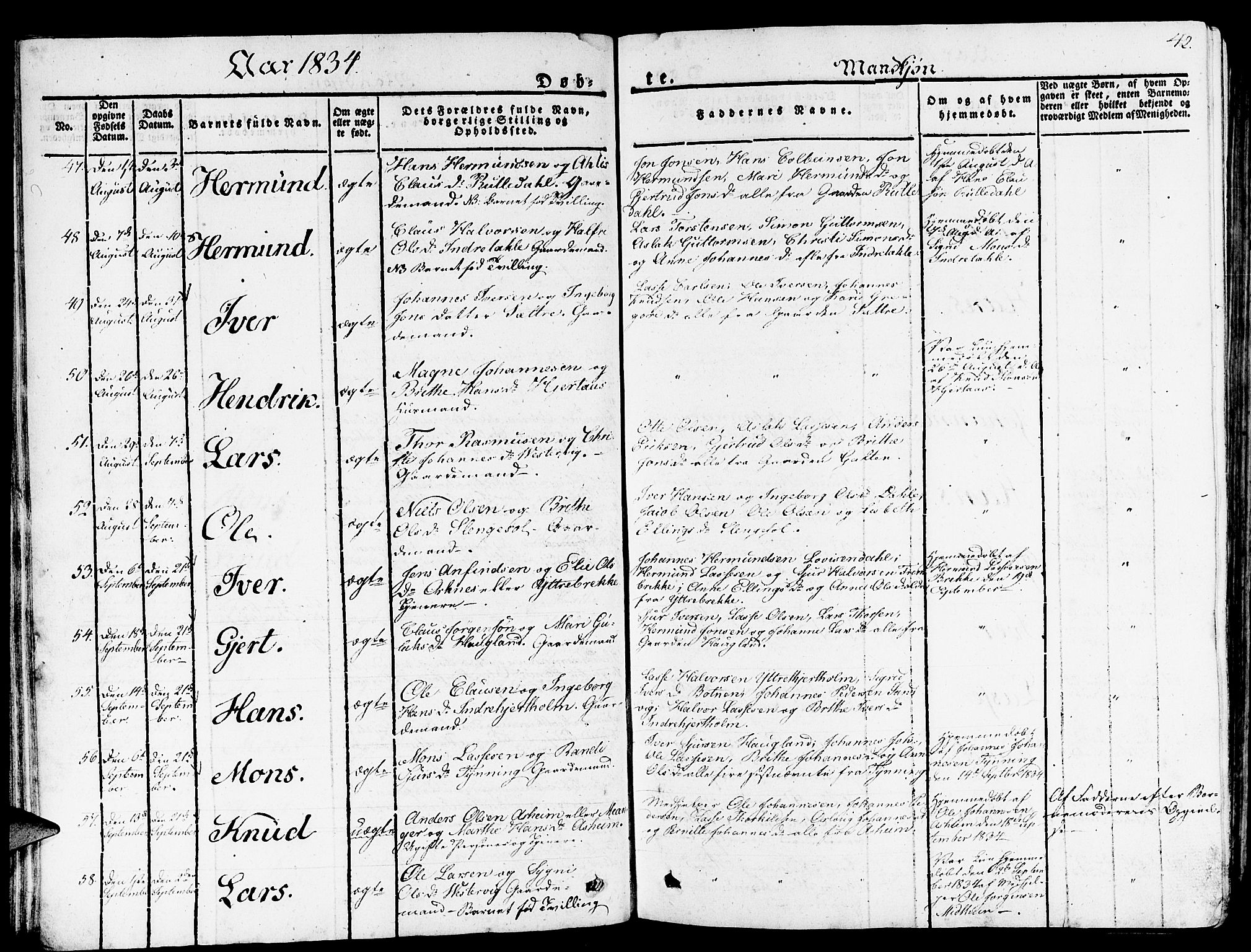Gulen sokneprestembete, SAB/A-80201/H/Haa/Haaa/L0019: Parish register (official) no. A 19, 1826-1836, p. 42
