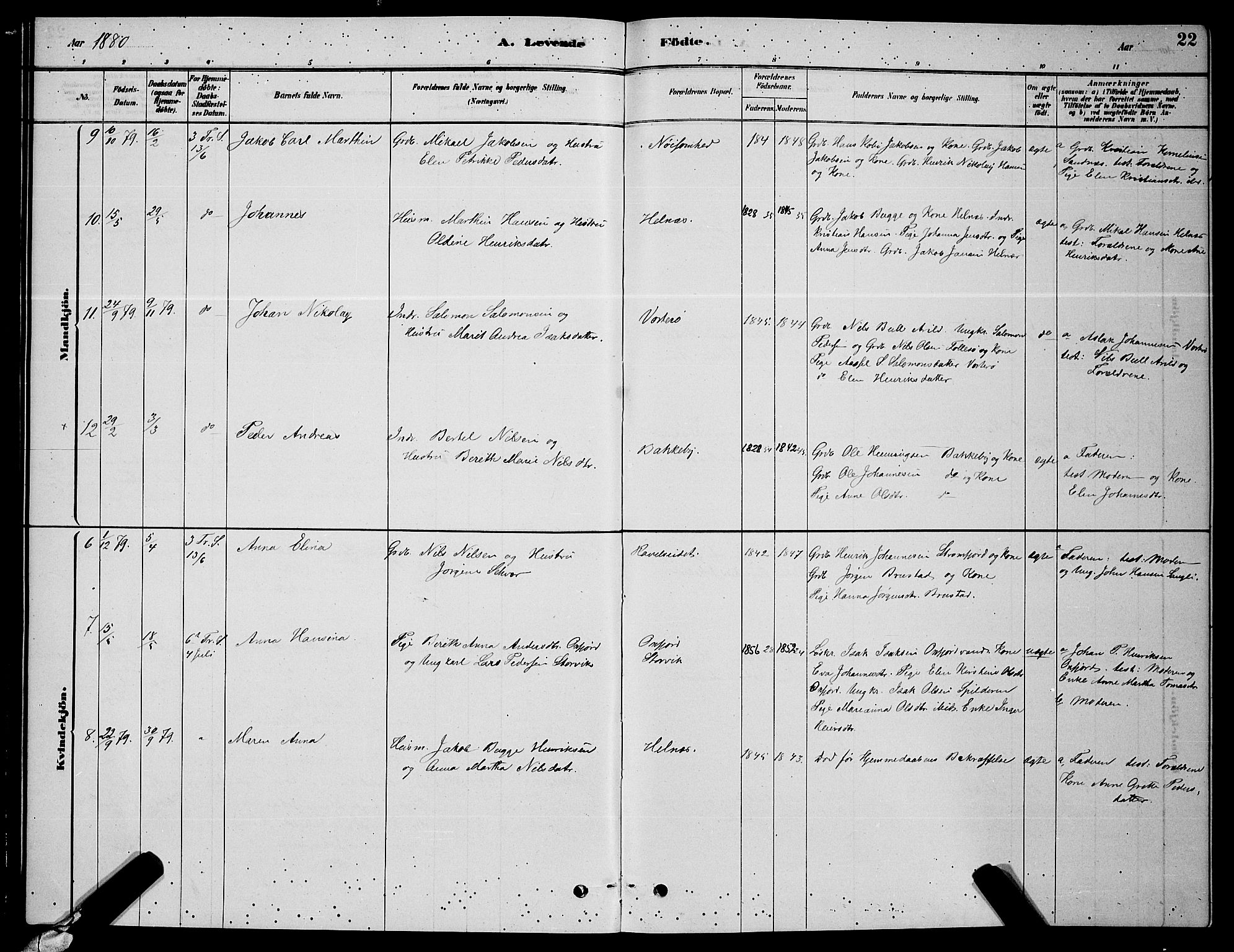 Skjervøy sokneprestkontor, AV/SATØ-S-1300/H/Ha/Hab/L0006klokker: Parish register (copy) no. 6, 1878-1888, p. 22