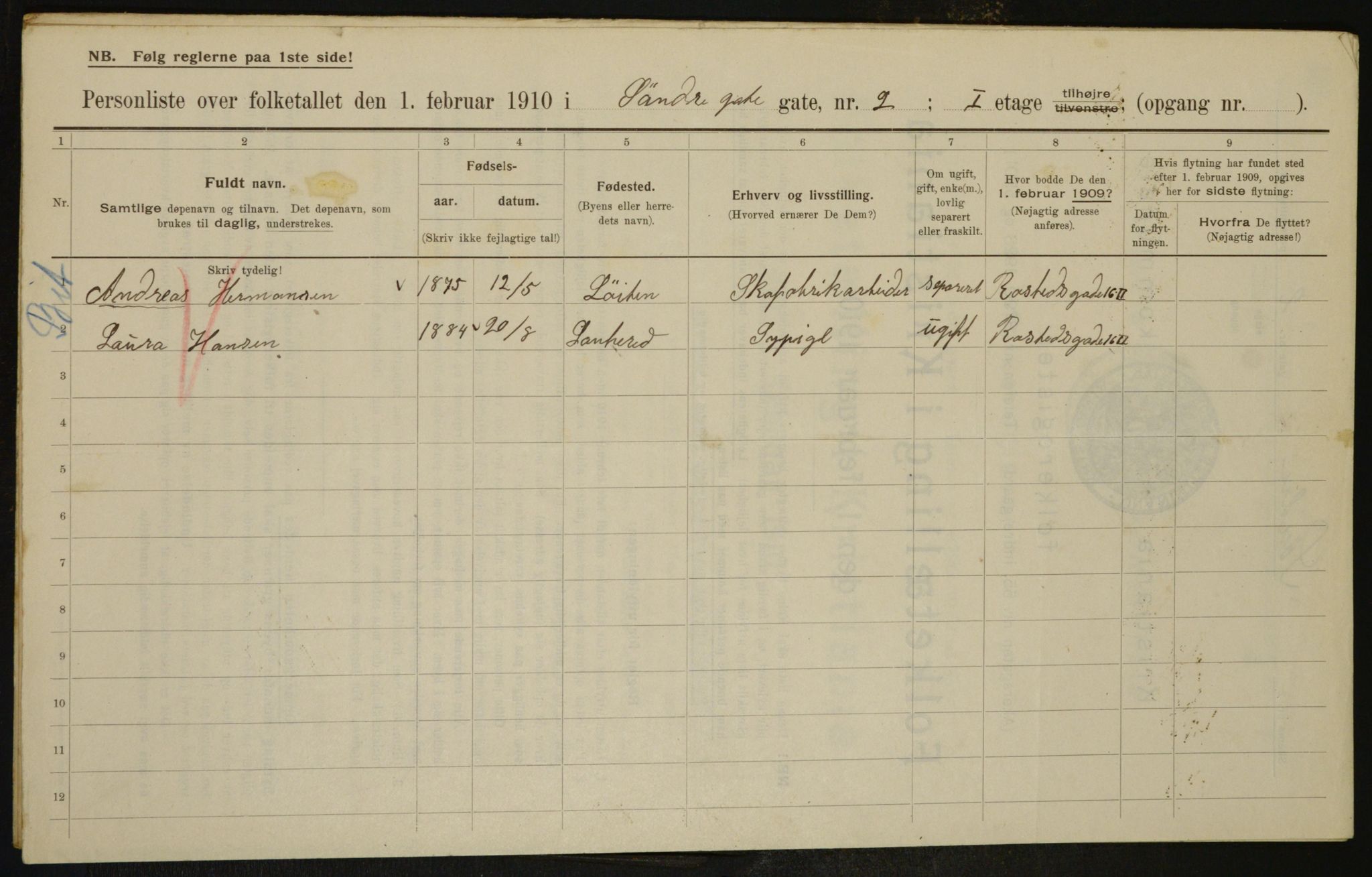 OBA, Municipal Census 1910 for Kristiania, 1910, p. 100962