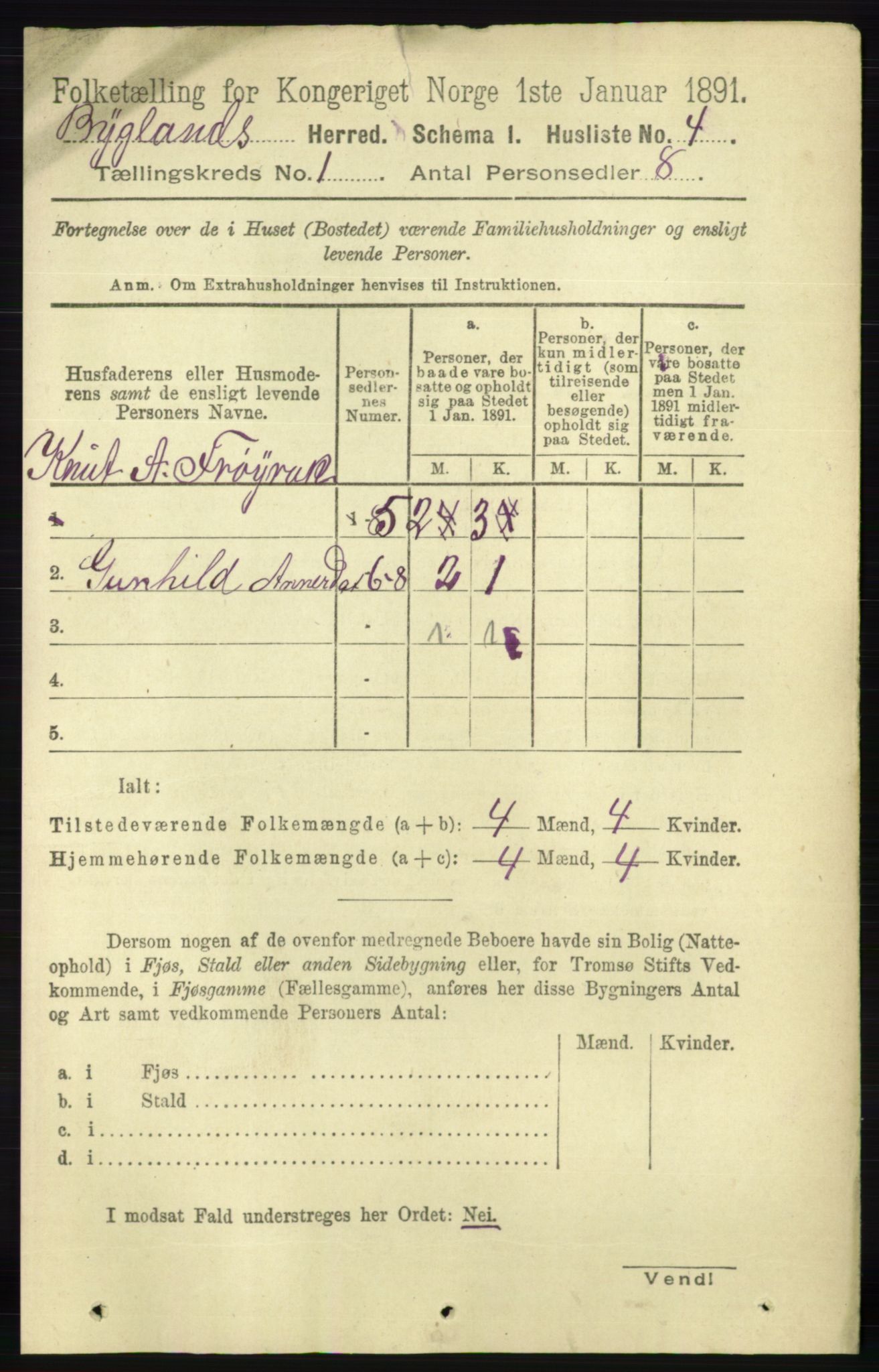 RA, 1891 census for 0938 Bygland, 1891, p. 31