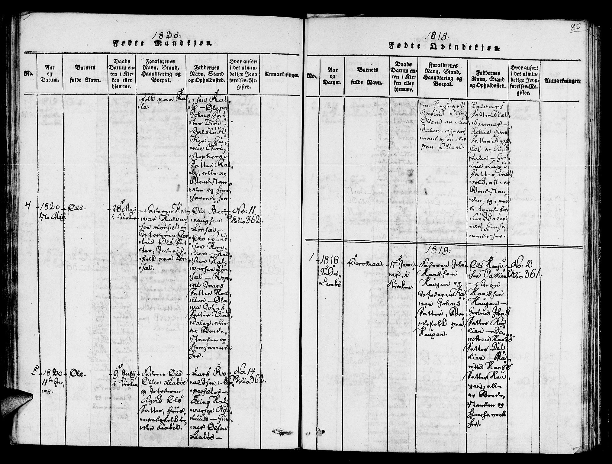 Ministerialprotokoller, klokkerbøker og fødselsregistre - Sør-Trøndelag, SAT/A-1456/678/L0896: Parish register (official) no. 678A05 /2, 1816-1821, p. 86