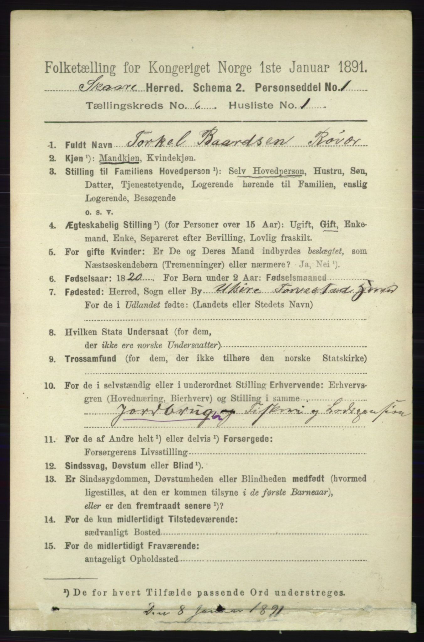 RA, 1891 census for 1153 Skåre, 1891, p. 2391