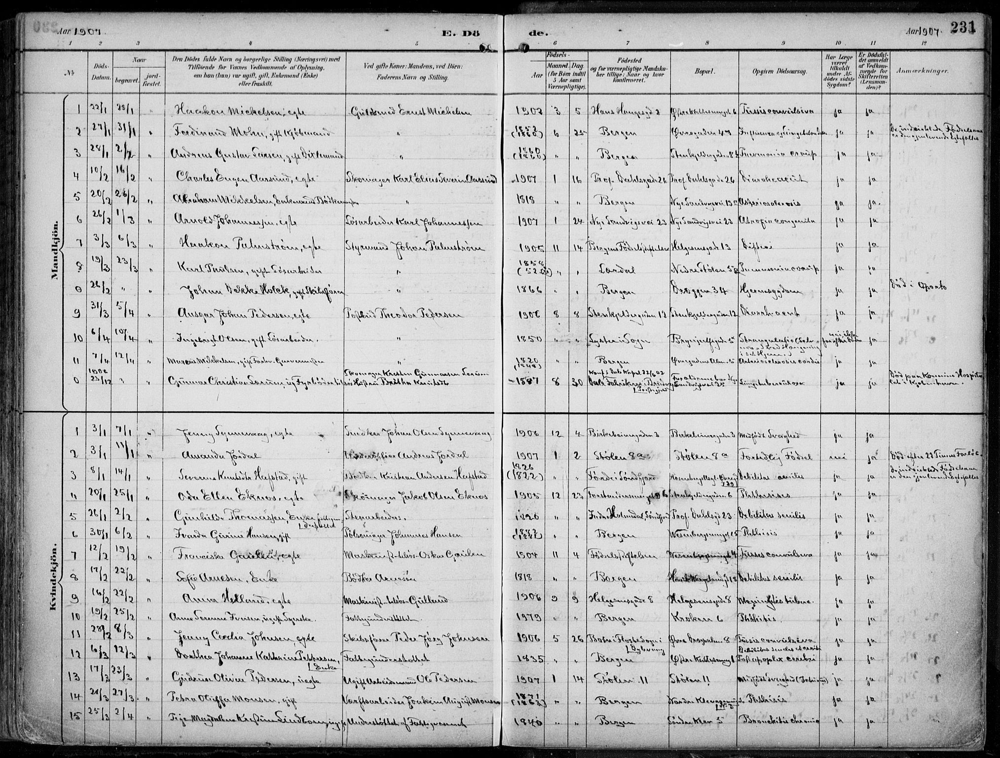 Mariakirken Sokneprestembete, SAB/A-76901/H/Hab/L0005: Parish register (copy) no. A 5, 1893-1913, p. 231