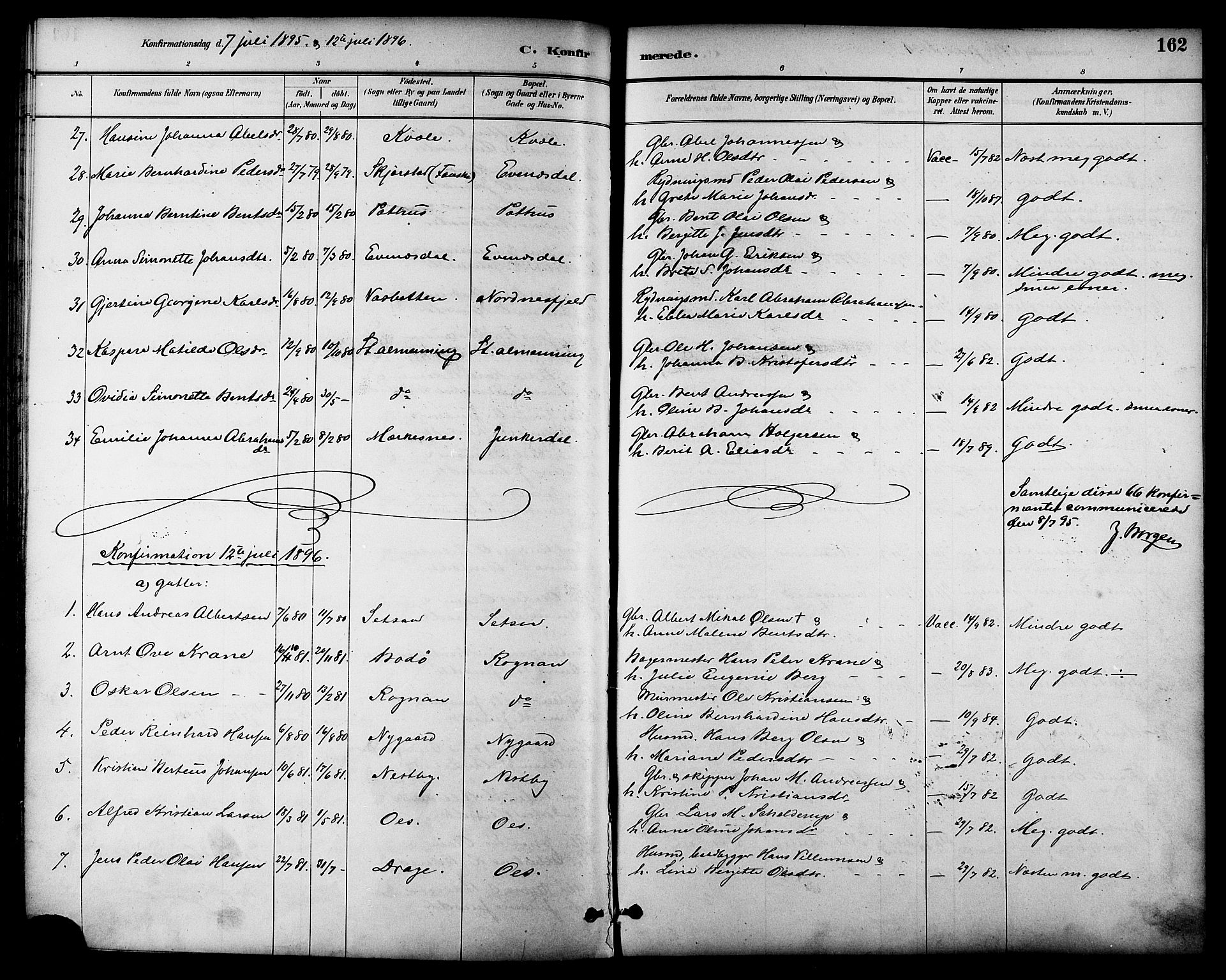 Ministerialprotokoller, klokkerbøker og fødselsregistre - Nordland, AV/SAT-A-1459/847/L0669: Parish register (official) no. 847A09, 1887-1901, p. 162