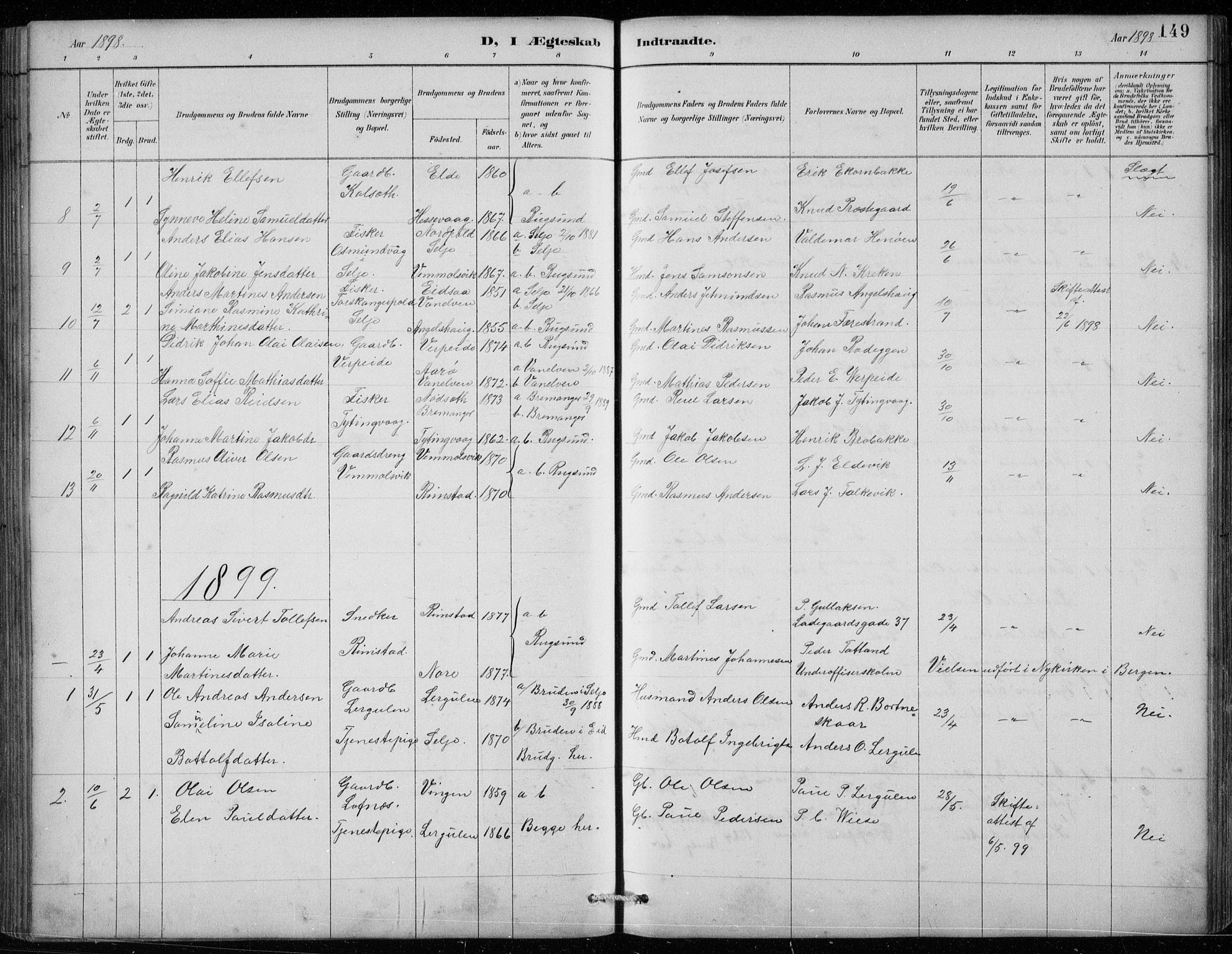Davik sokneprestembete, SAB/A-79701/H/Hab/Habc/L0002: Parish register (copy) no. C 2, 1889-1906, p. 149