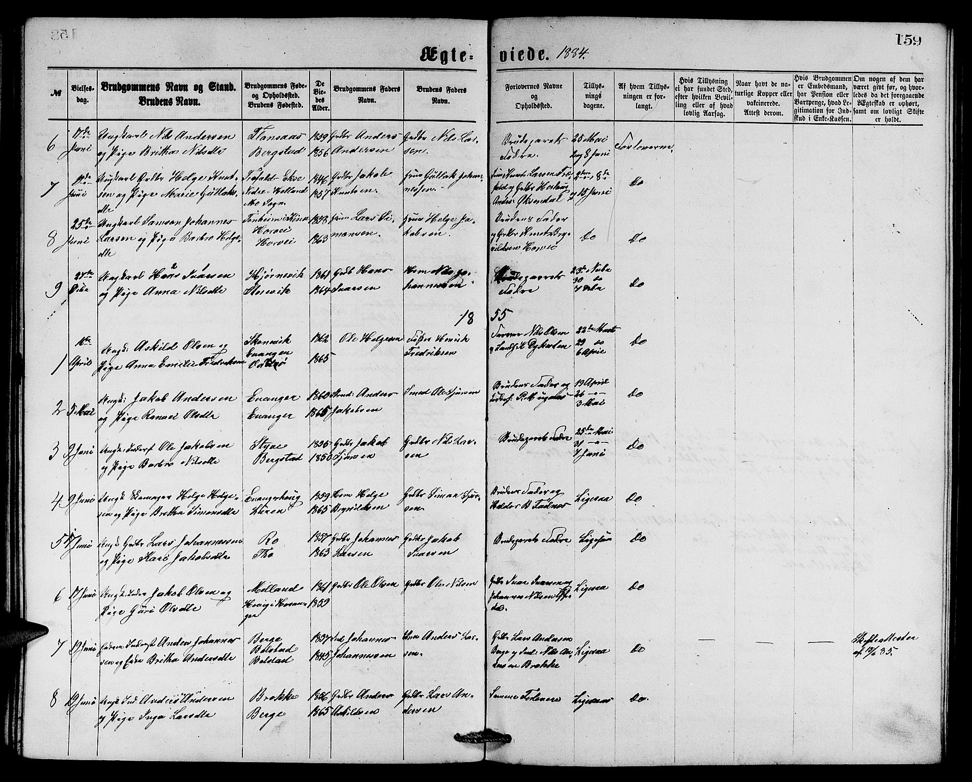 Evanger sokneprestembete, SAB/A-99924: Parish register (copy) no. A 3, 1875-1887, p. 159