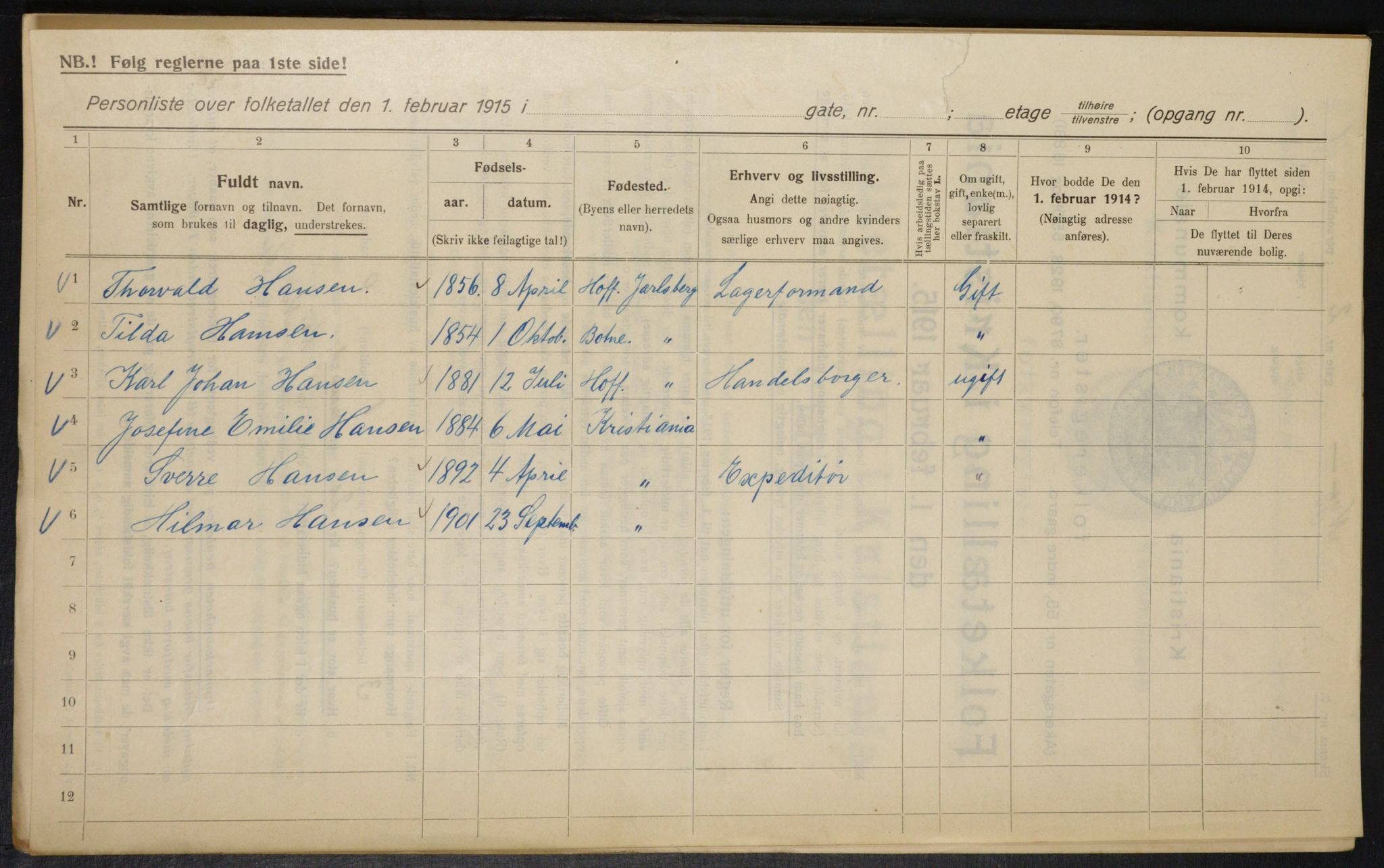 OBA, Municipal Census 1915 for Kristiania, 1915, p. 73311