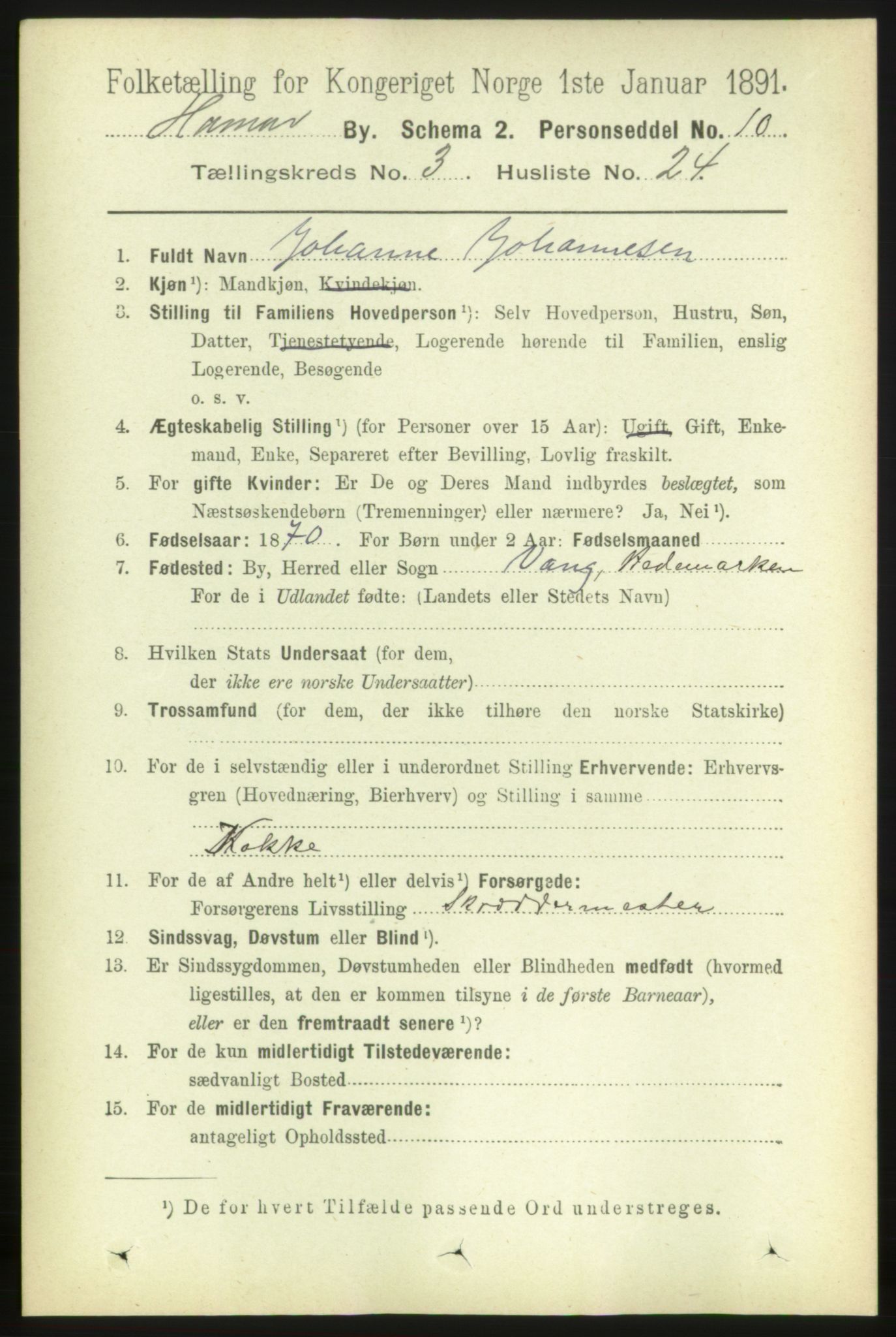 RA, 1891 census for 0401 Hamar, 1891, p. 2242