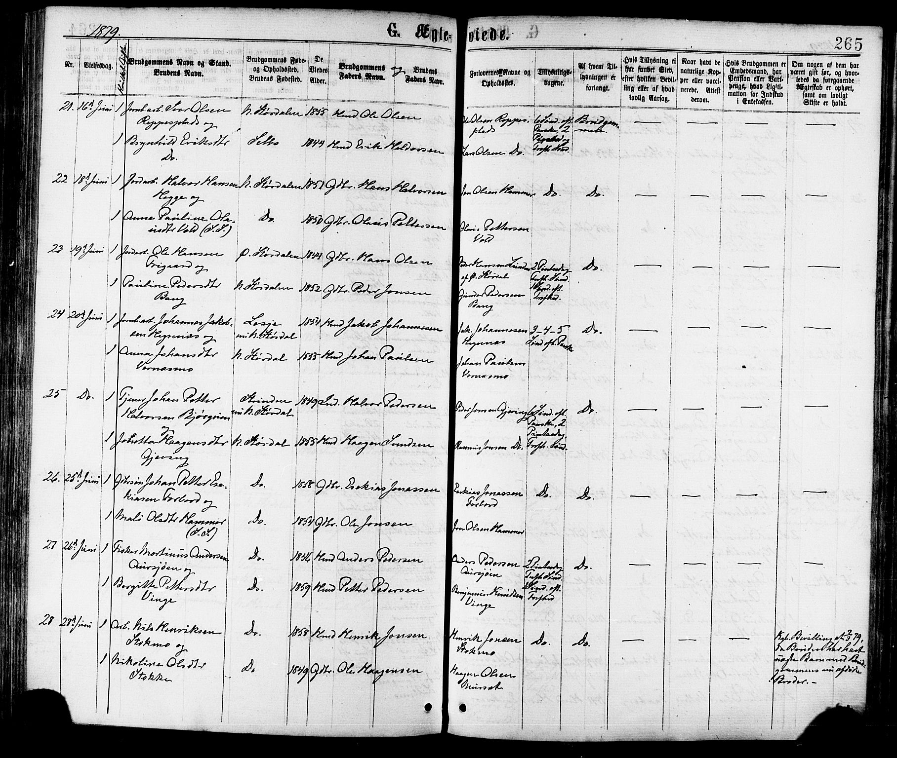 Ministerialprotokoller, klokkerbøker og fødselsregistre - Nord-Trøndelag, AV/SAT-A-1458/709/L0076: Parish register (official) no. 709A16, 1871-1879, p. 265