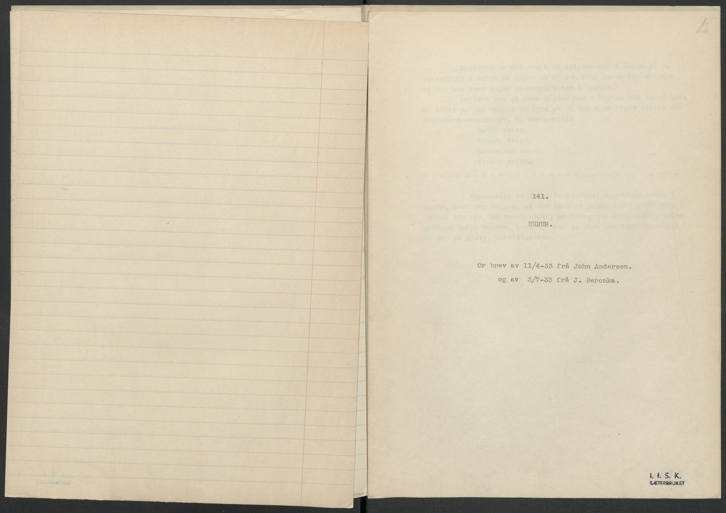 Instituttet for sammenlignende kulturforskning, AV/RA-PA-0424/F/Fc/L0006/0002: Eske B6: / Buskerud (perm XIV), 1934-1940, p. 12