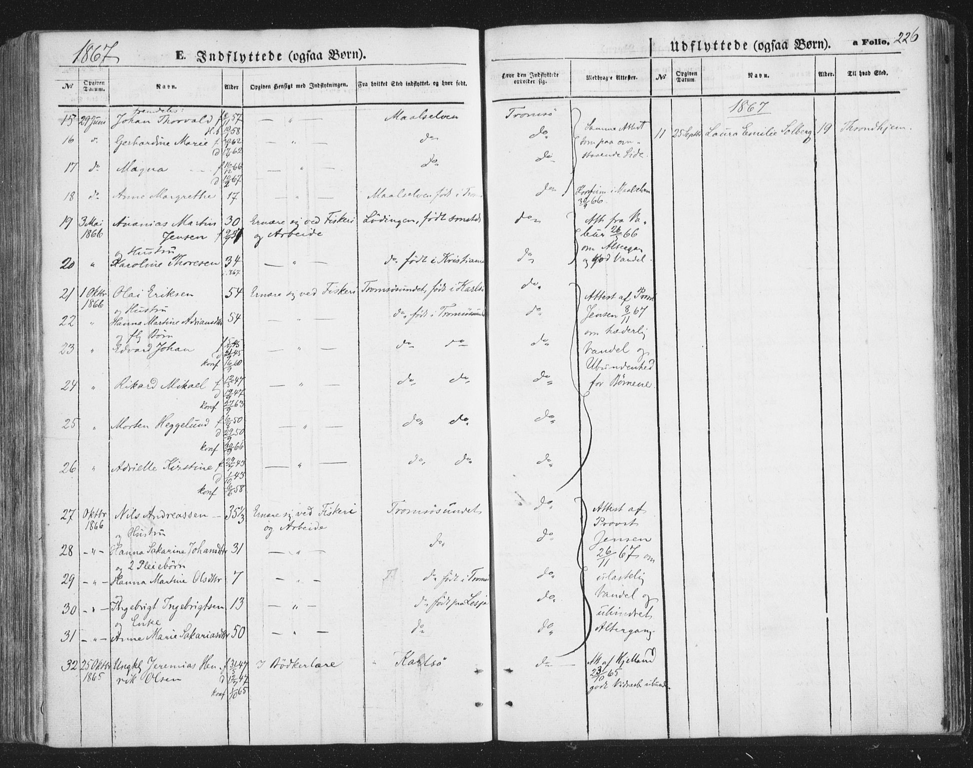 Tromsø sokneprestkontor/stiftsprosti/domprosti, SATØ/S-1343/G/Ga/L0012kirke: Parish register (official) no. 12, 1865-1871, p. 226