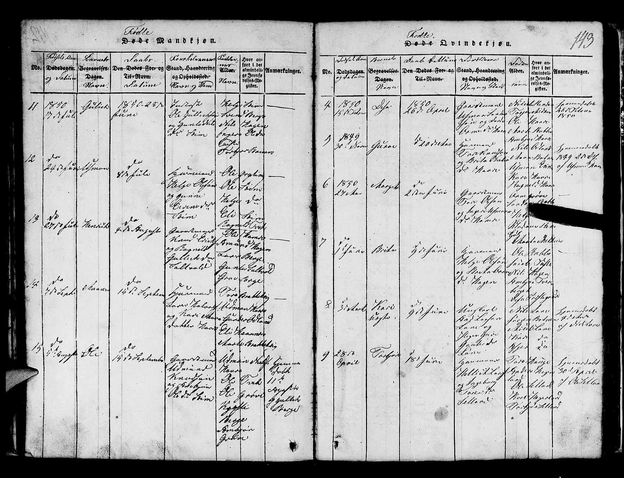 Røldal sokneprestembete, AV/SAB-A-100247: Parish register (copy) no. A 1, 1817-1860, p. 143